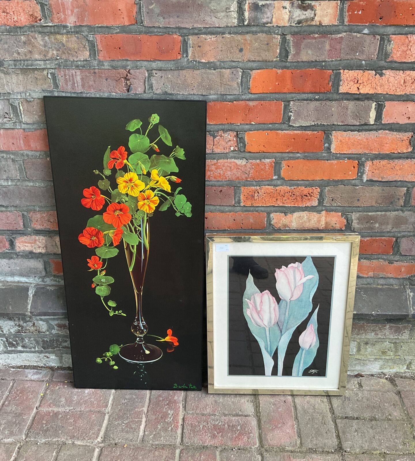 barbra tate still lufe print on panel & emh study of tulips