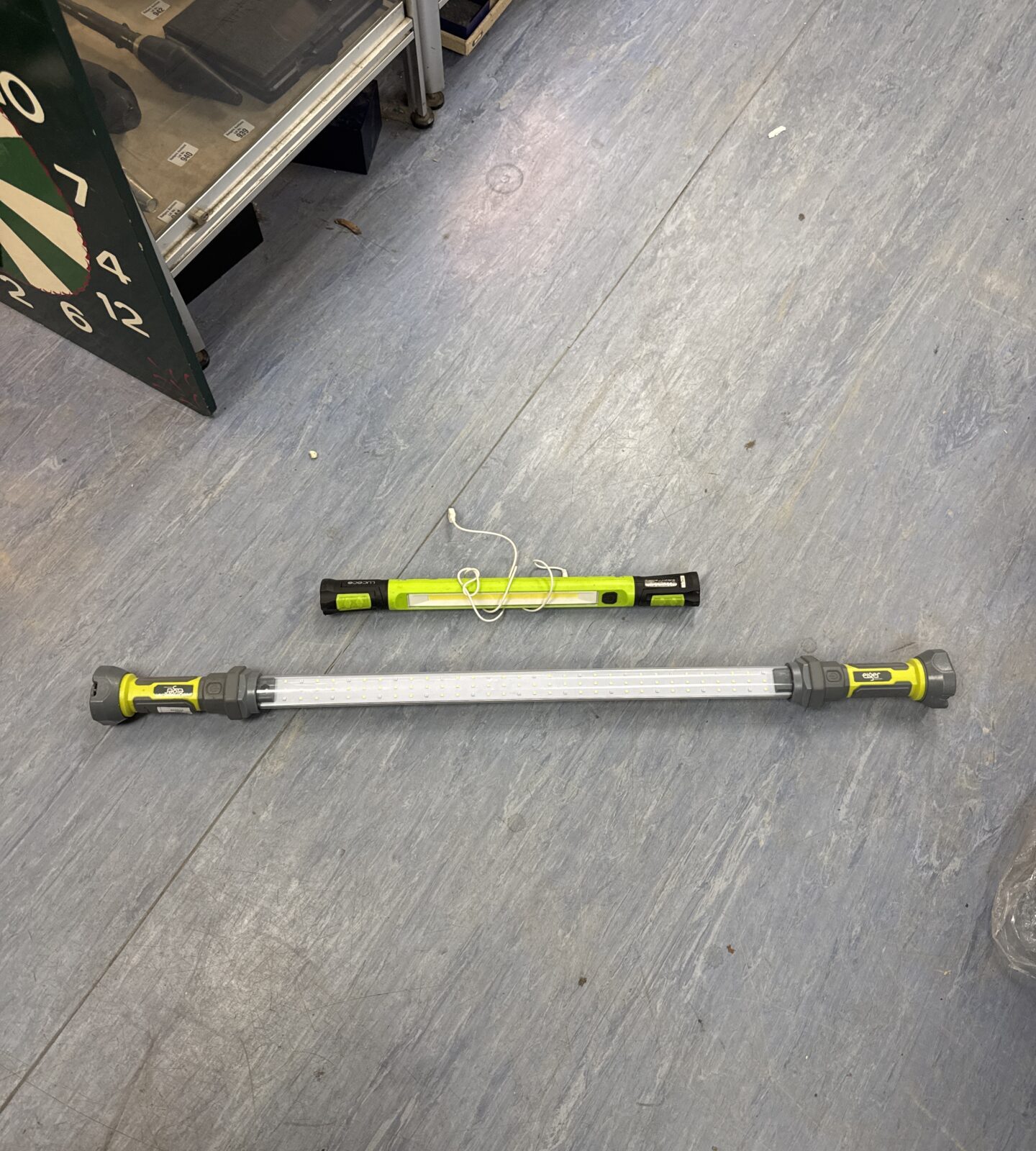 Two cordless led inspection lamps - untested, larger one has no charger (elger)