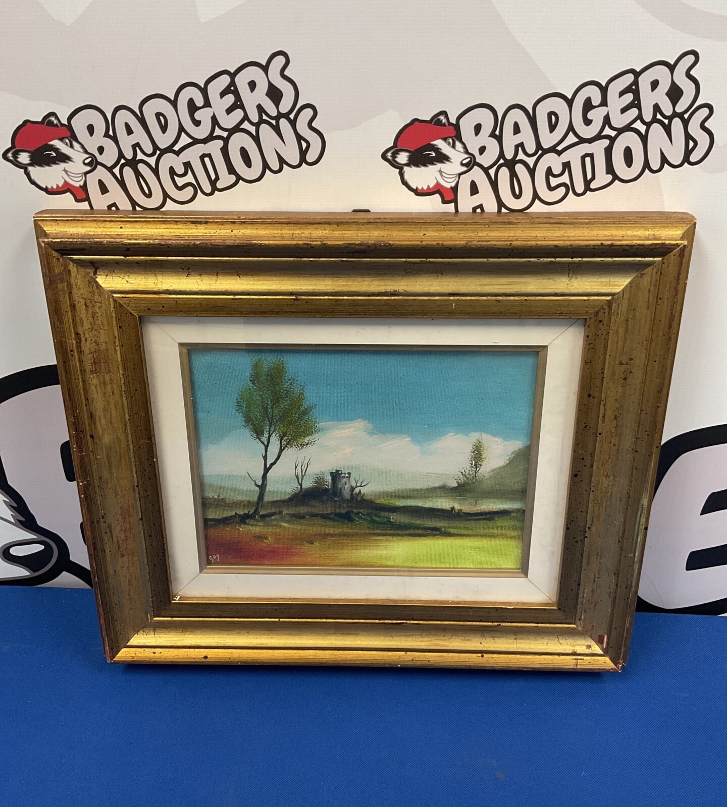 oil on canvas signed goy of coutry landscape with castle ruins