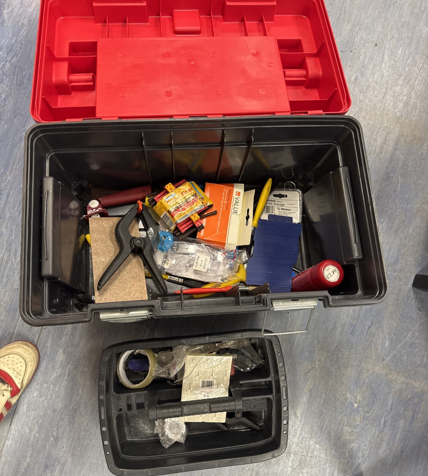 Large plastic toolbox with contents