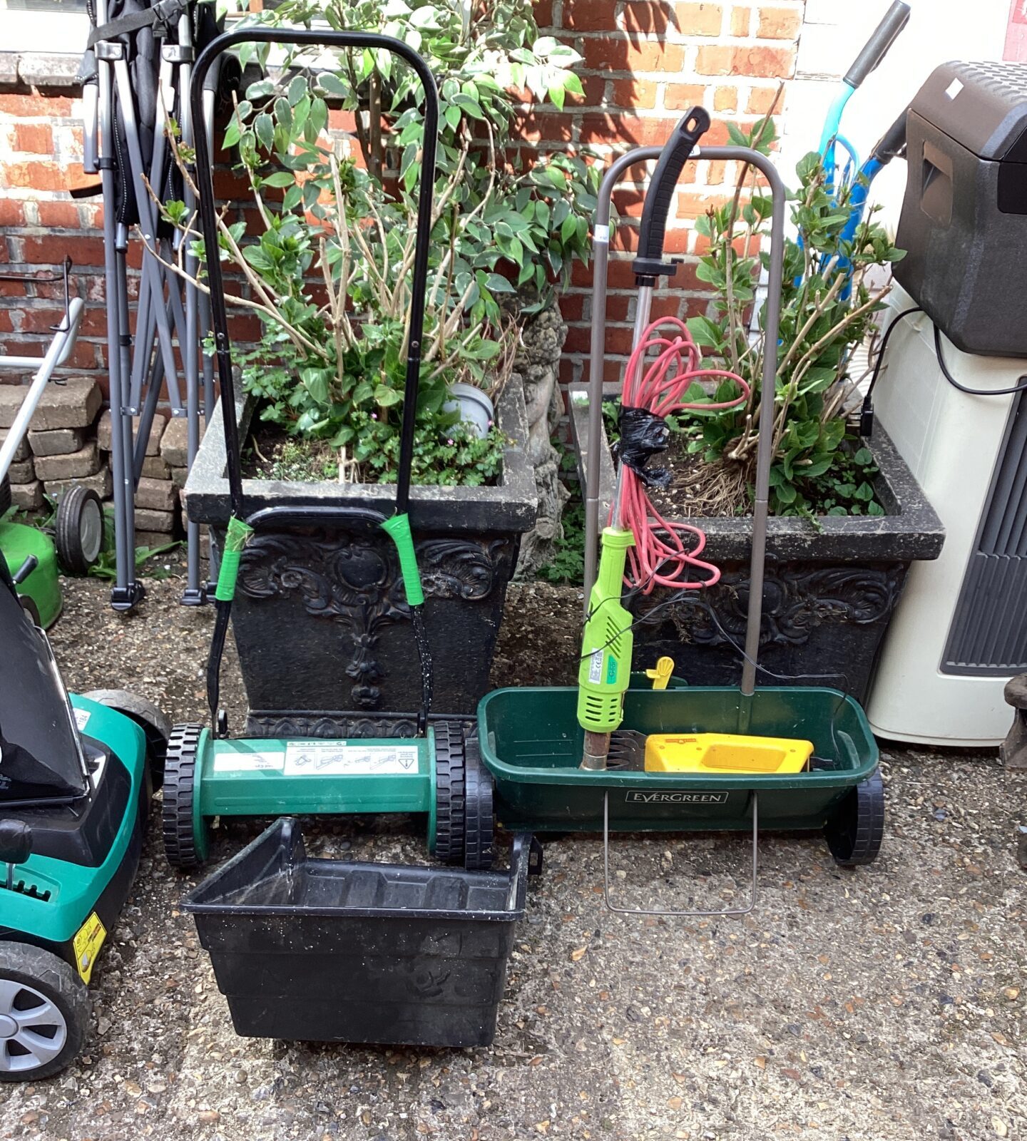 Garden mower and spreader with other tools