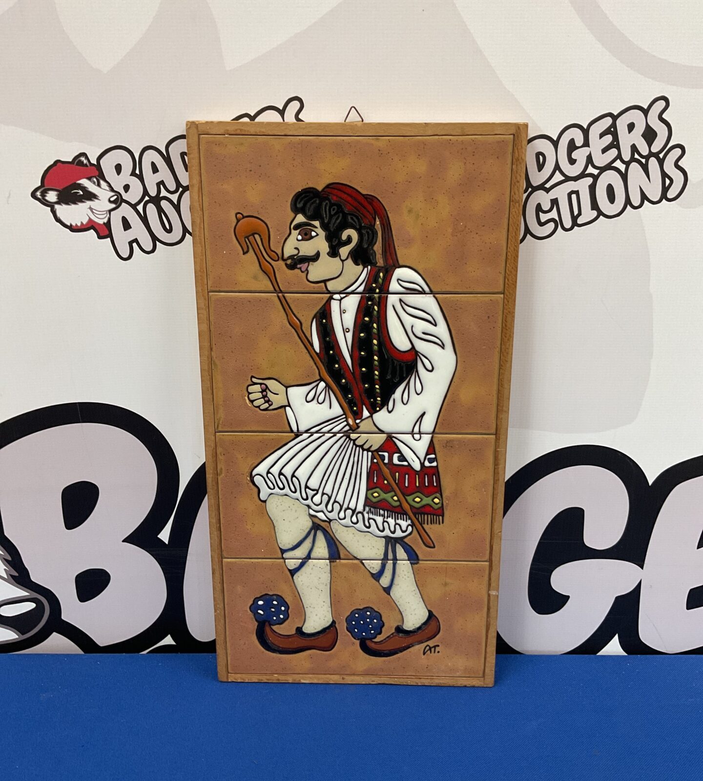 angelo tsakirakis signed greek ceramic tile wall plaque of man i traditional dress