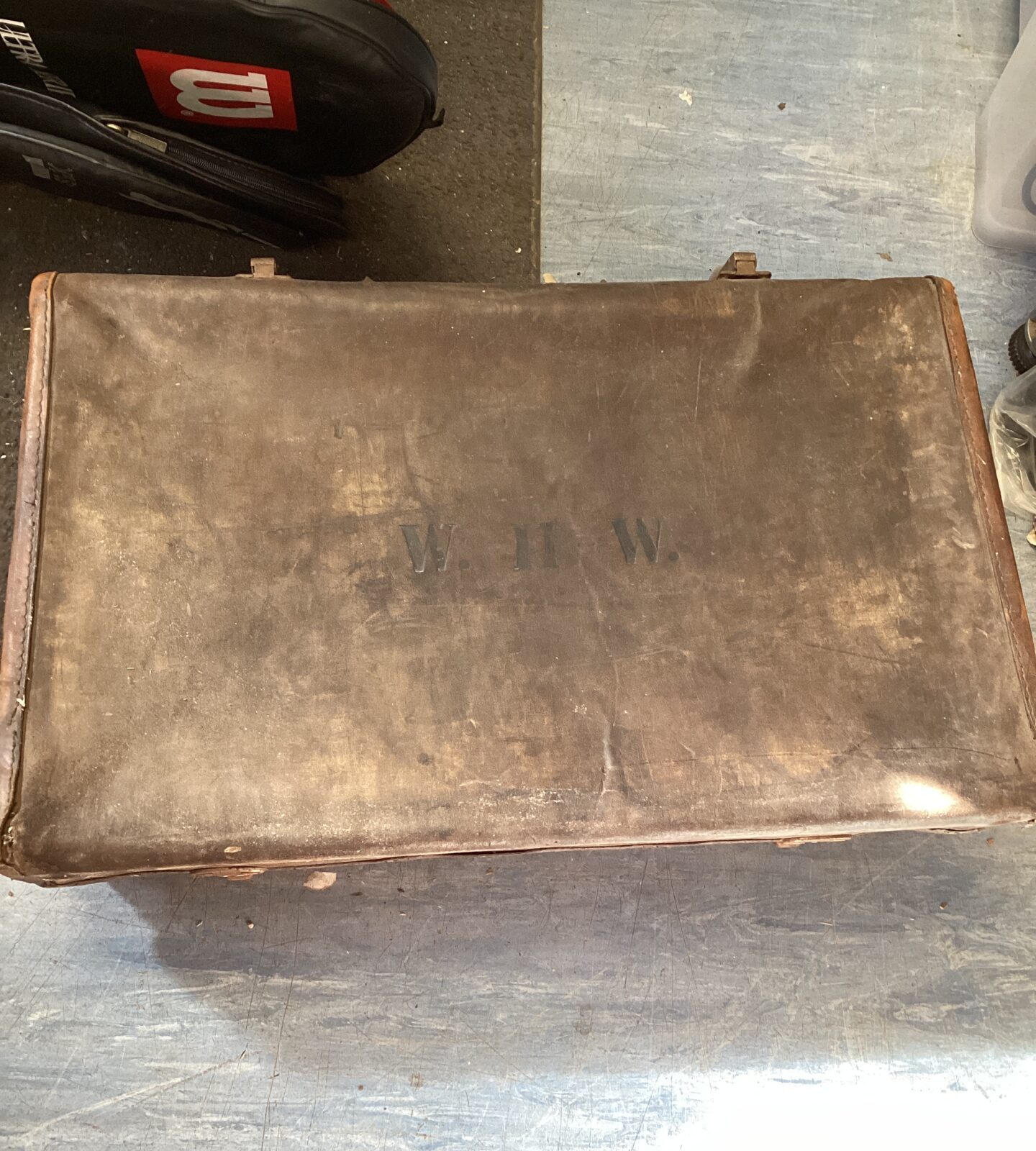 Antique travel trunk initials W.H.W
