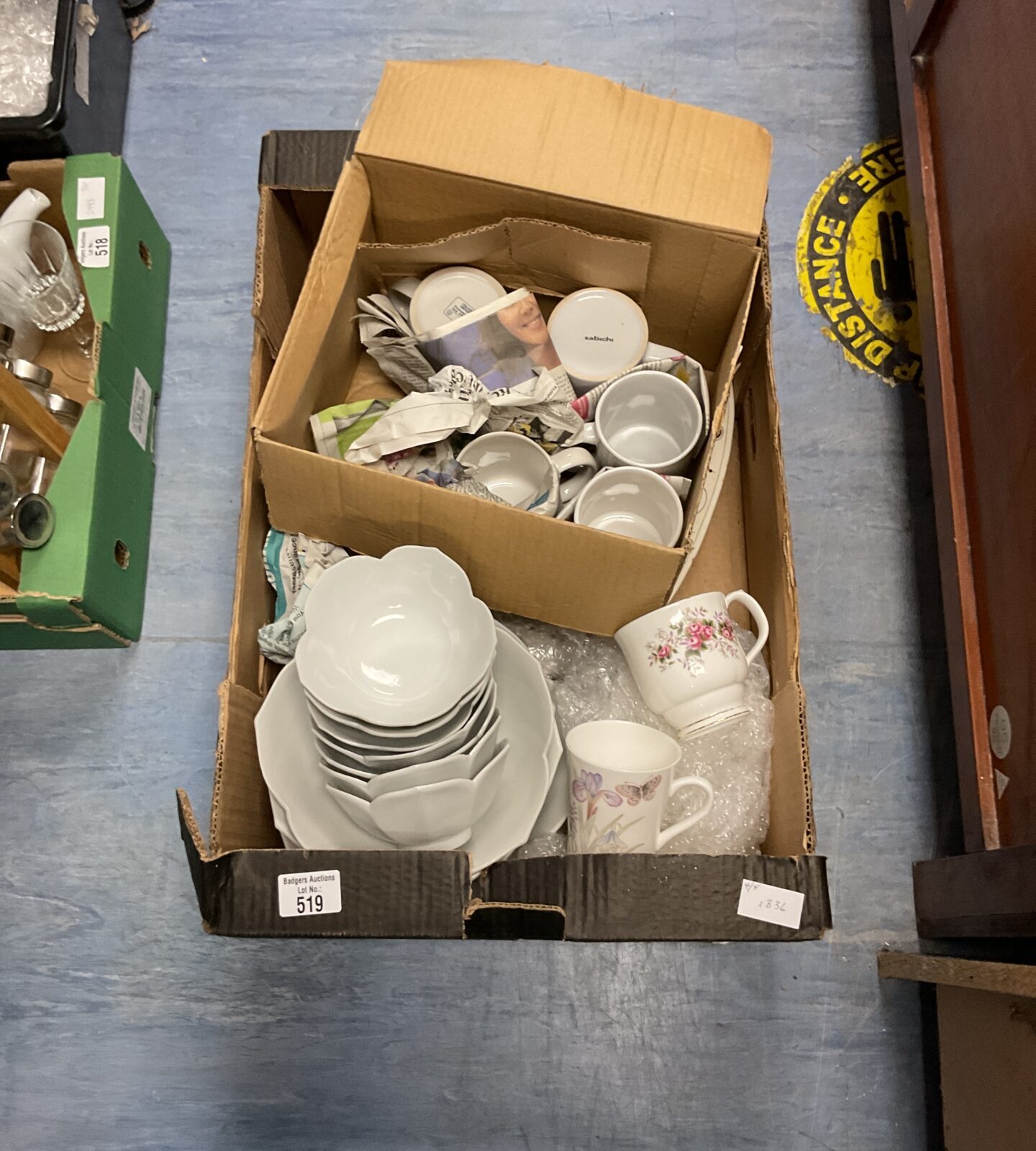 Crate of mixed mugs and plates inc royal albert lavender rose cup