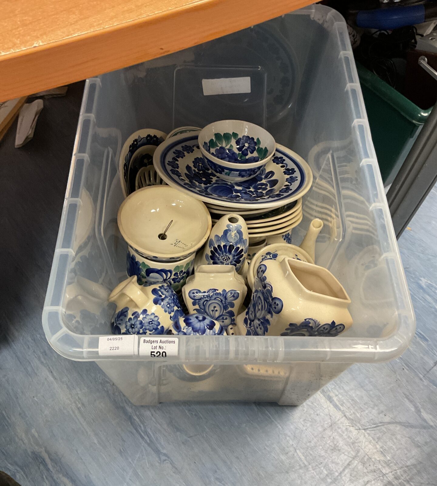 Crate of blue and white china set