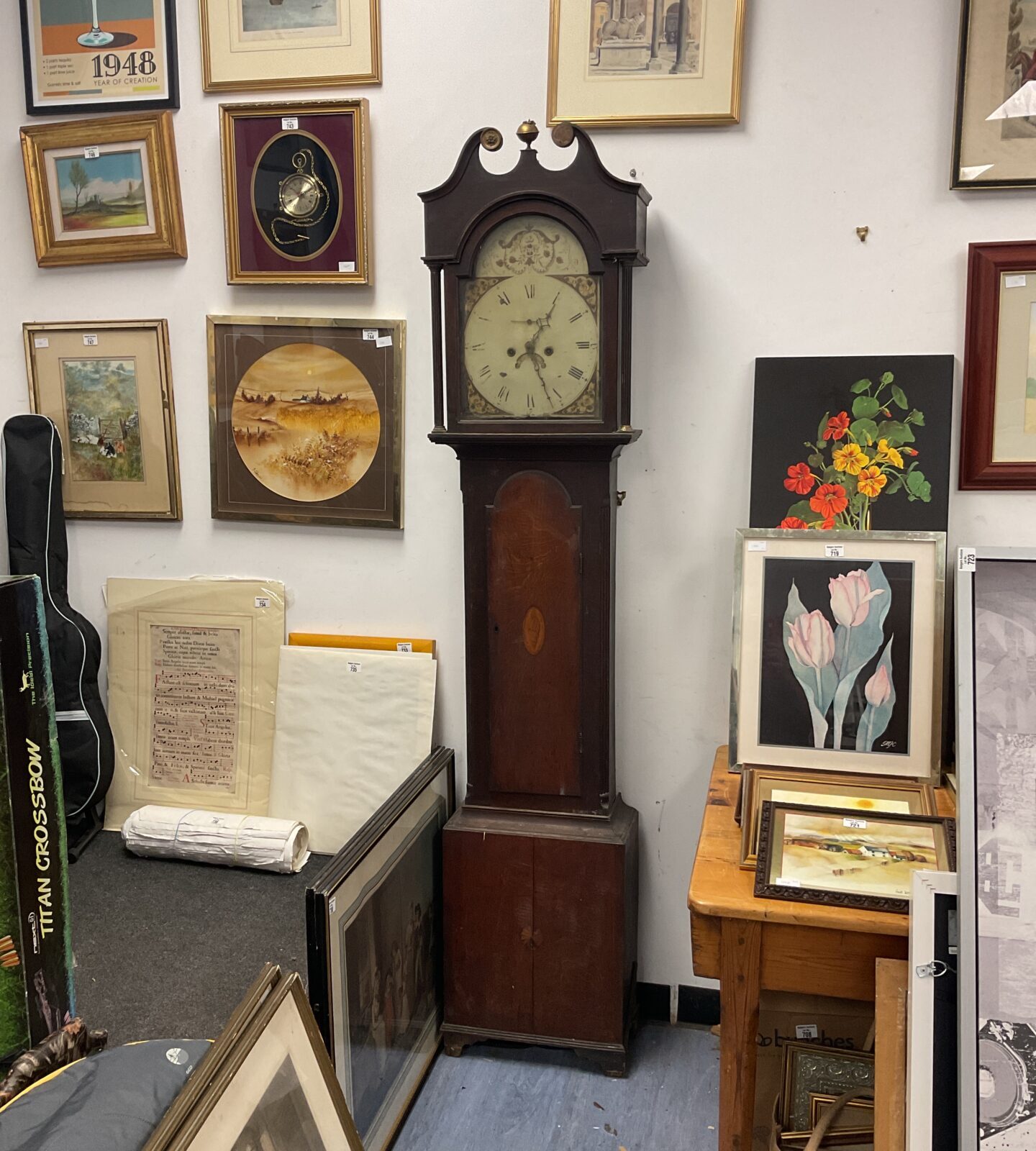 Antique grandfather clock with pendulum & winder (no weights)