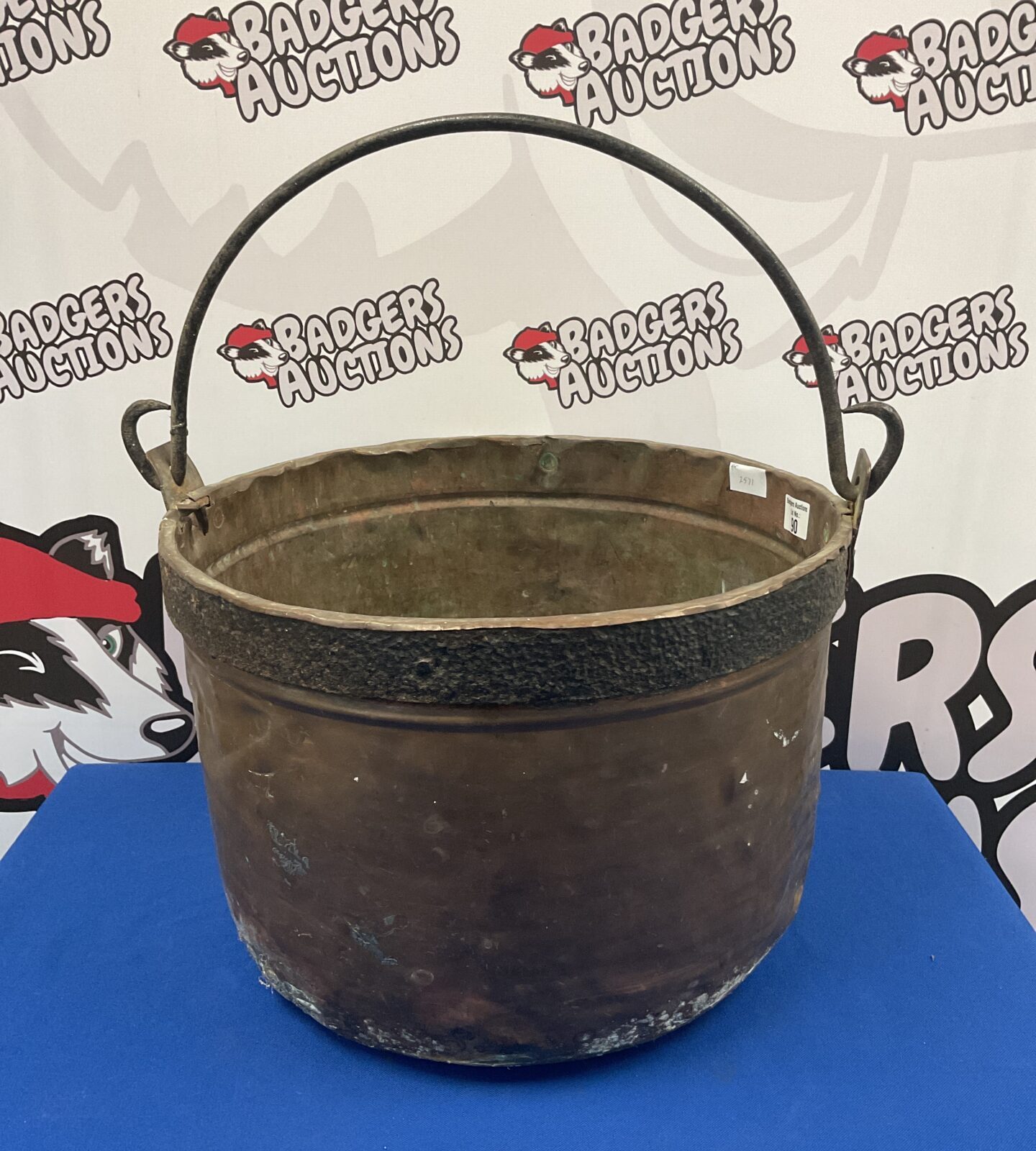 Large antique copper cauldron