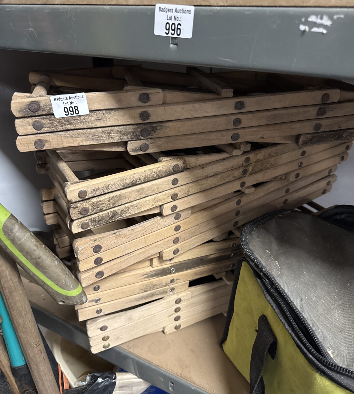 Five folding bottle racks