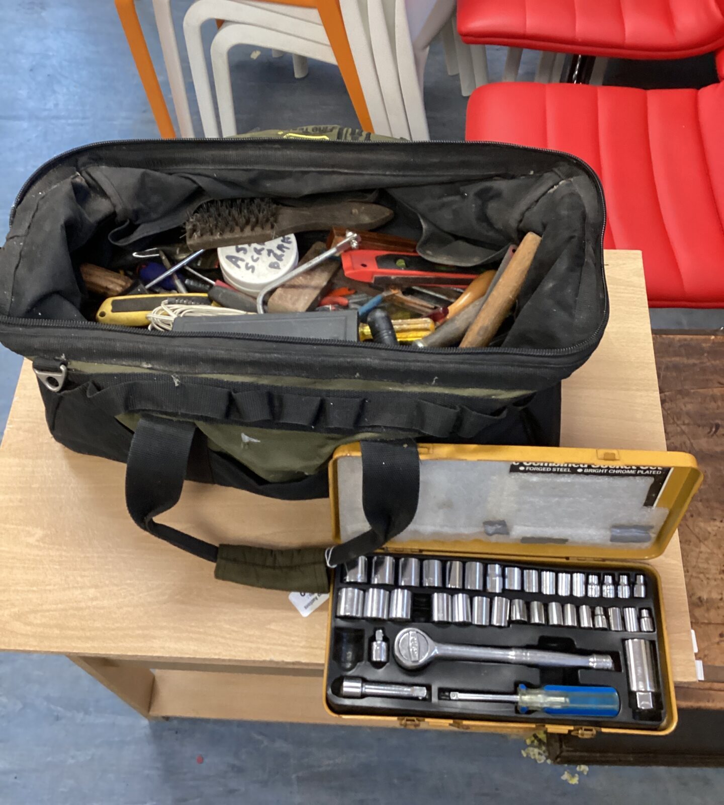 Toolbag with tools inc socket set