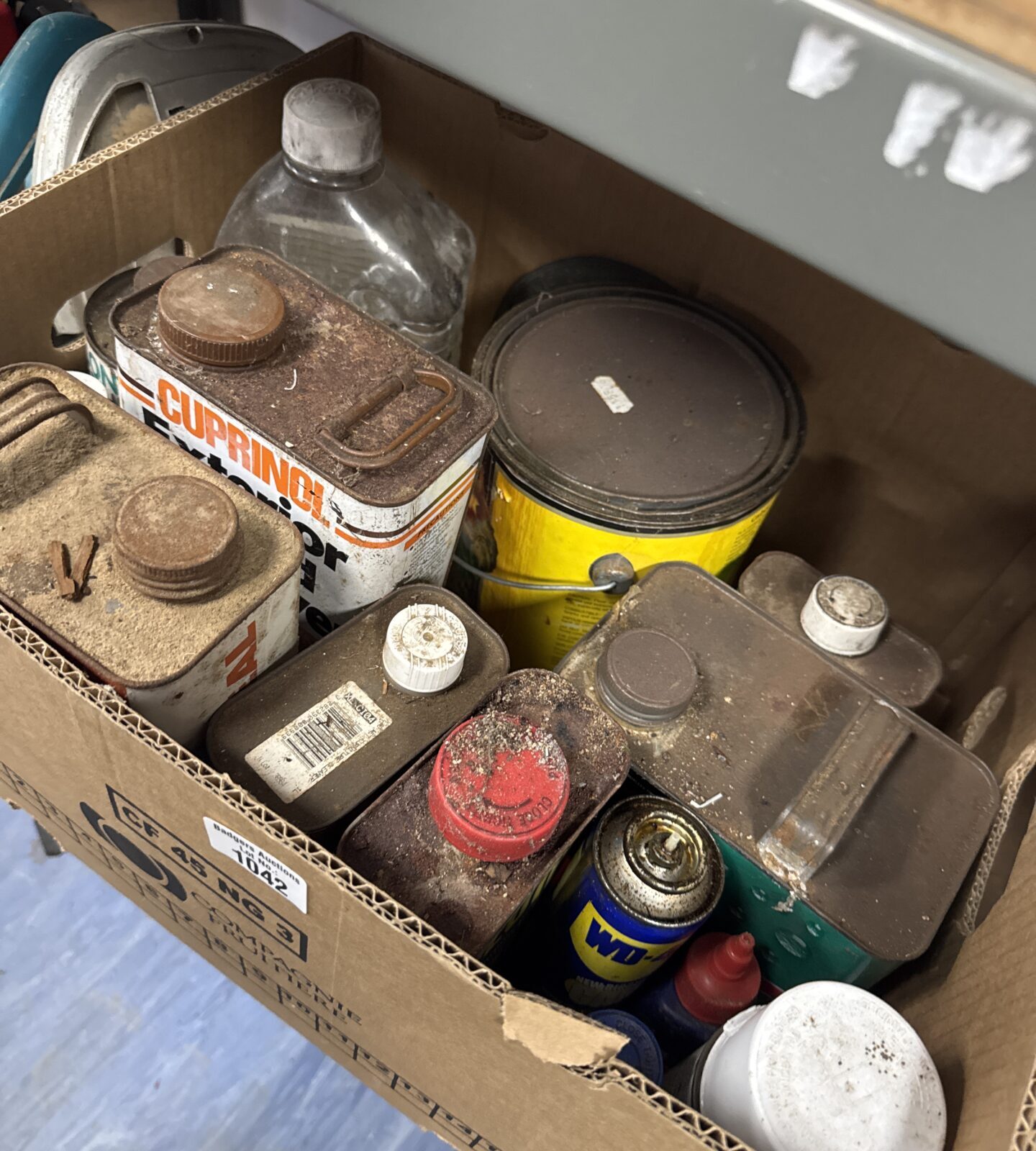 Box of assorted shed clearance chemicals
