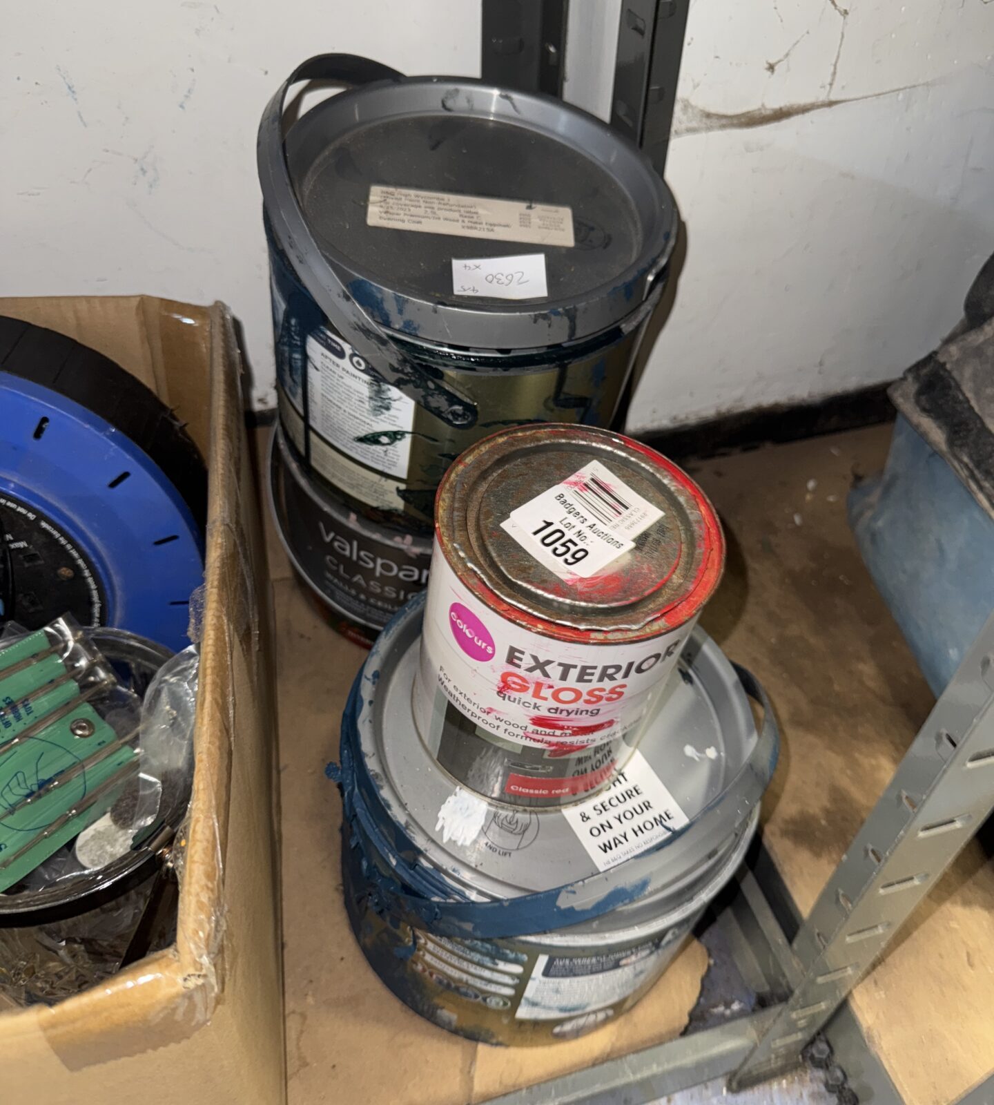 Four part used tins of paint