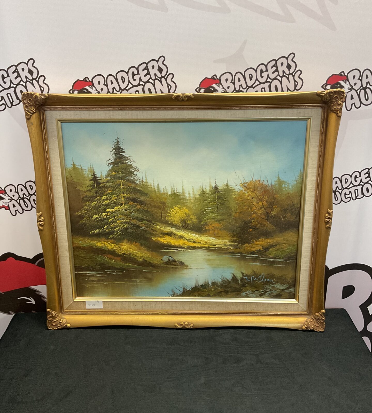 Original landscape oil painting of a woodland river scene