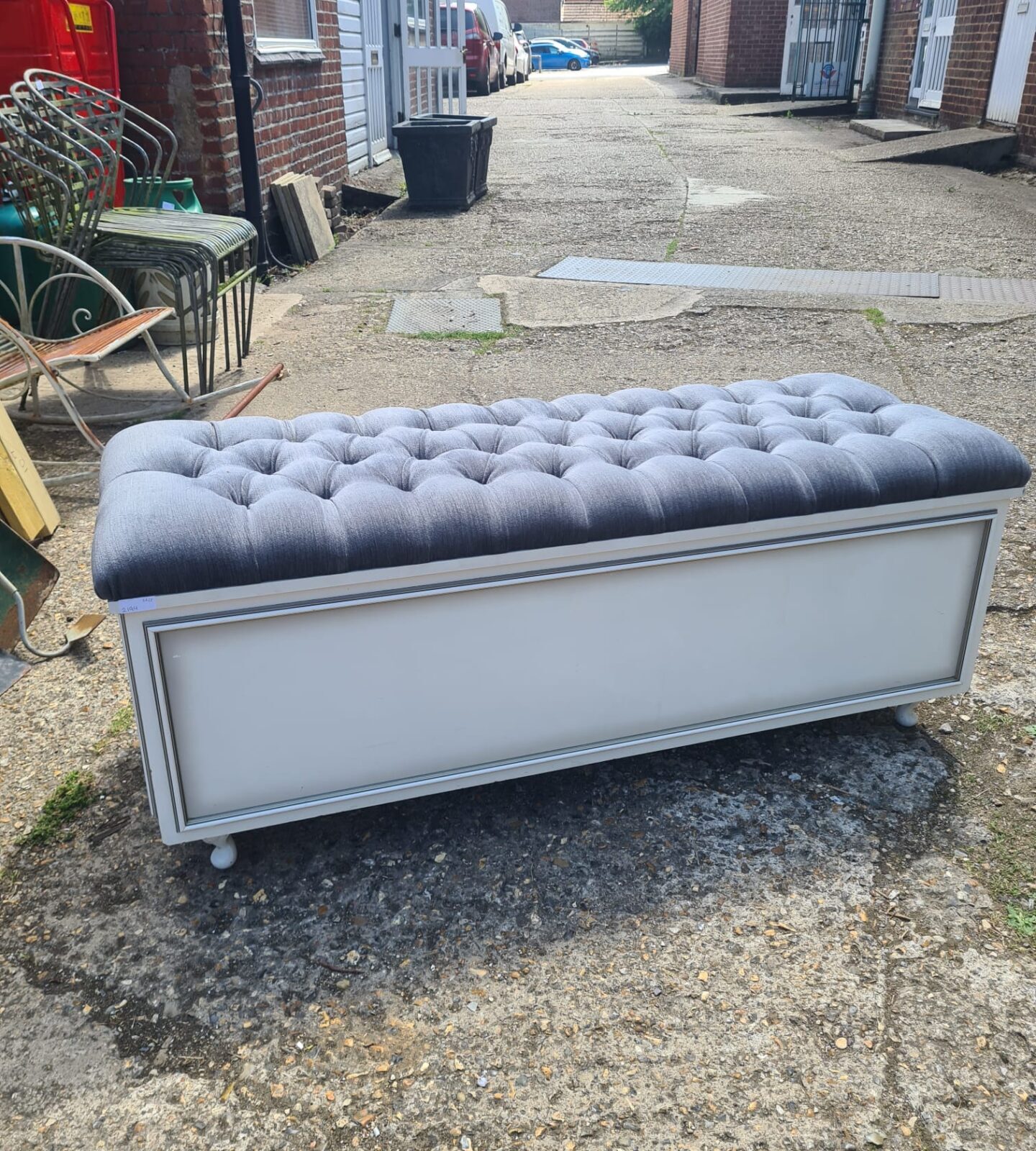 1970s upholstered button ottoman