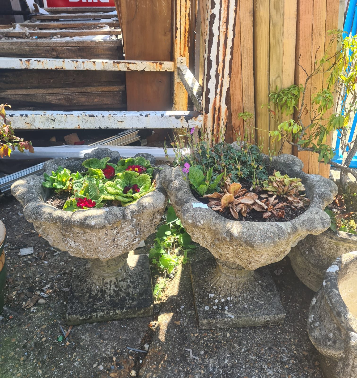 Two stone garden planters