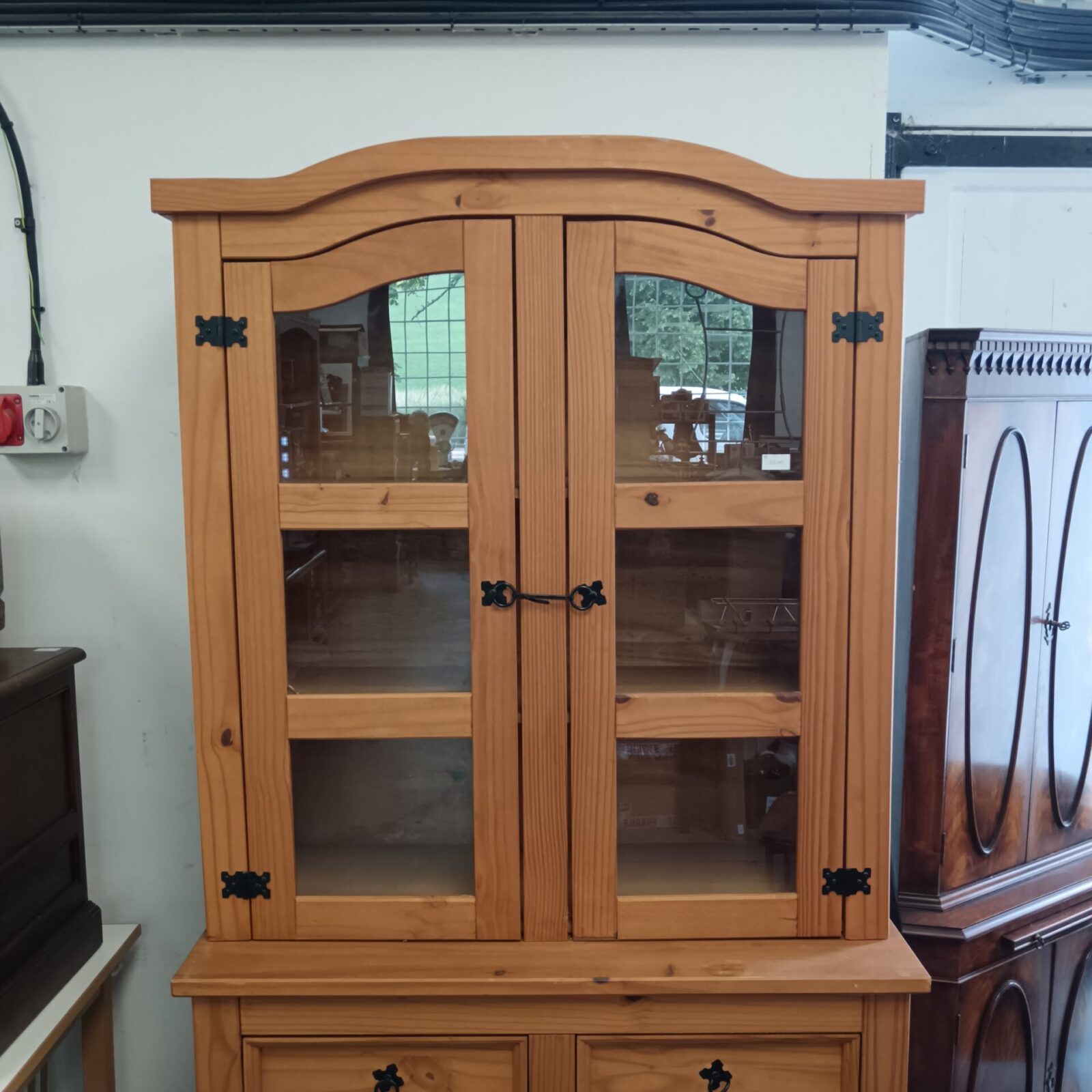 Pine glass fronted display cabinet 76” x 41” x 19” - Image 3