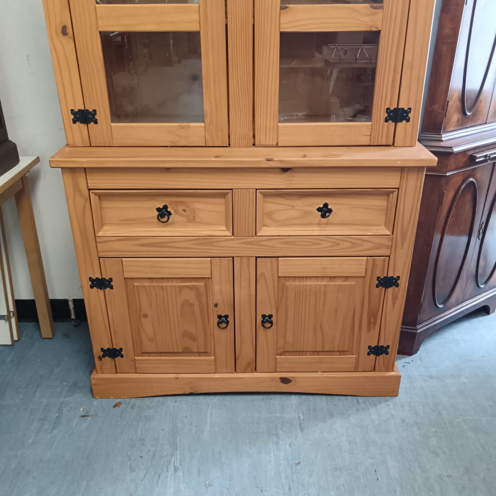 Pine glass fronted display cabinet 76” x 41” x 19” - Image 2