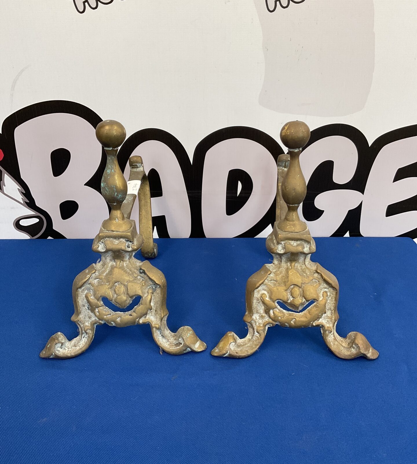 Pair of antique brass fire dogs