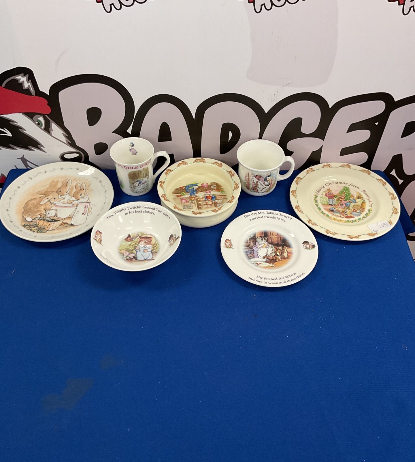 Selection of mixed royal doulton beatrix potter bowl and cup, bunnykins and queens