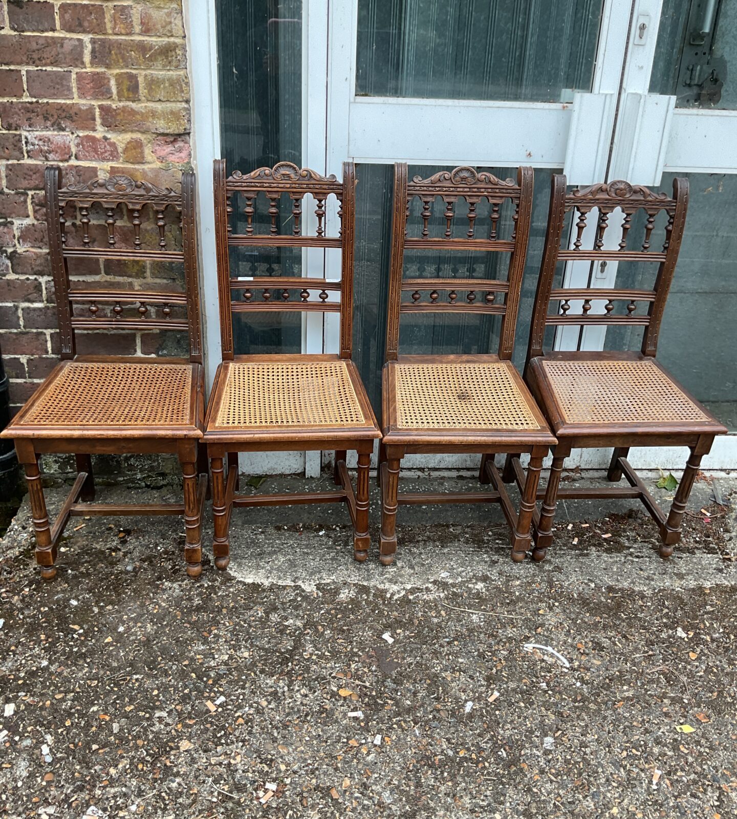 Set of four 1950’s oak henry II renaissance french dining chairs
