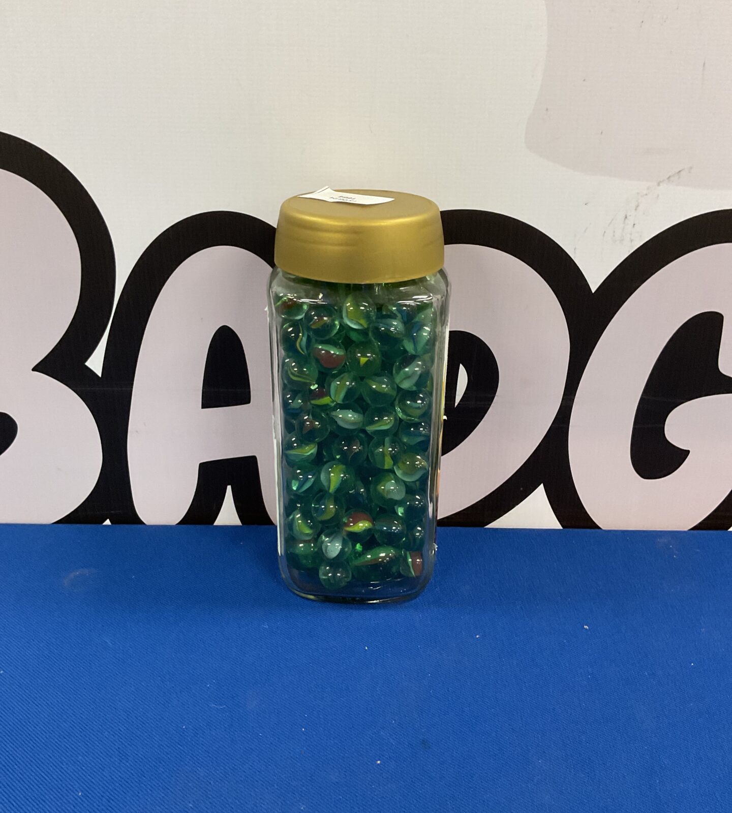 Jar of mixed marbles