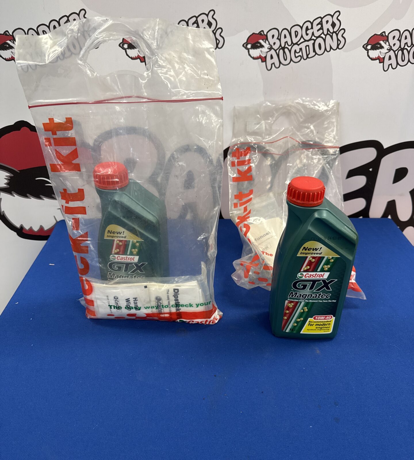 Two car check kits with 1l bottles of castrol gtx magnatec 10w40 engine oil - appear new