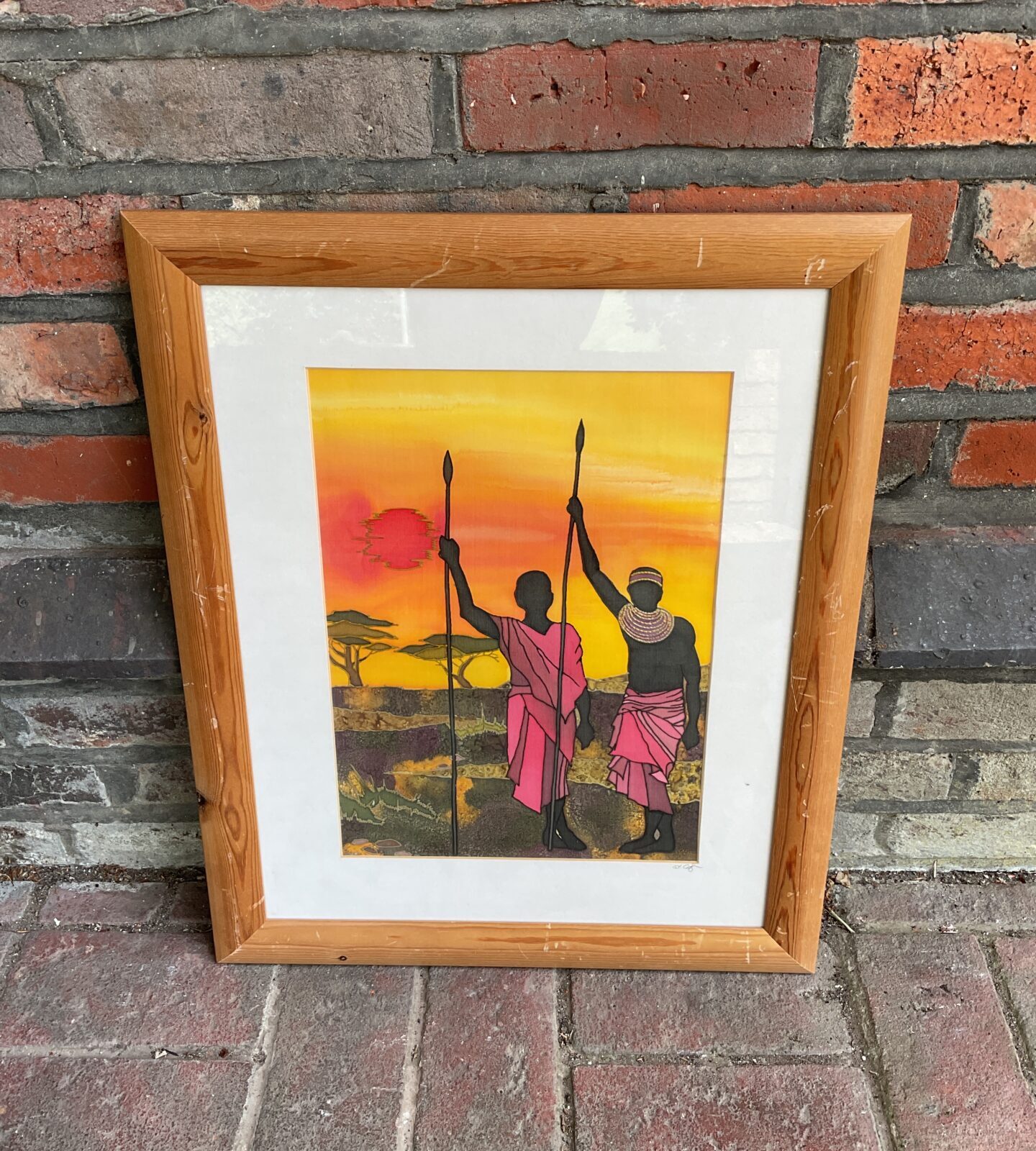 Angela crozier framed tribal african artwork on silk