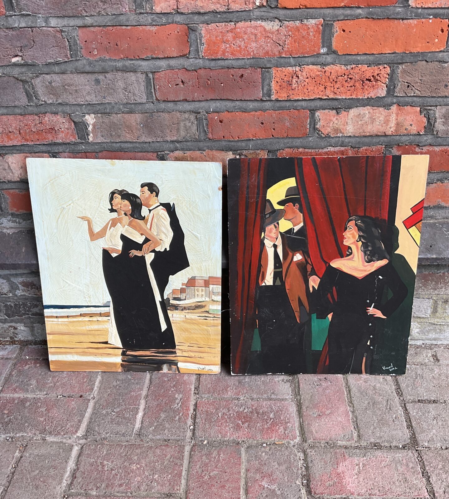two oils on board by Vincent after jack vetriano
