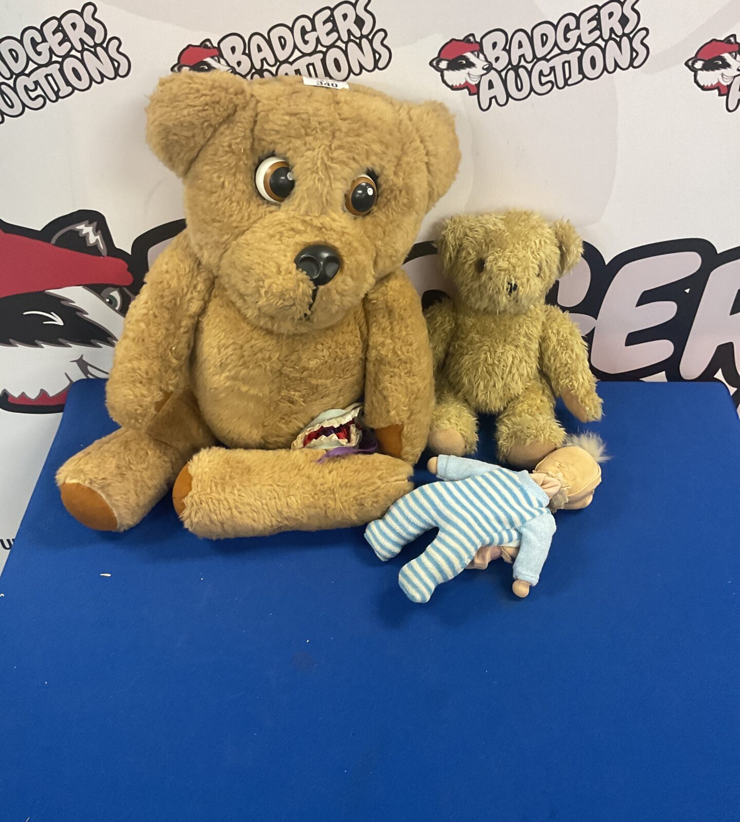 Selection of vintage teddy bears and doll inc renault and nookie bear