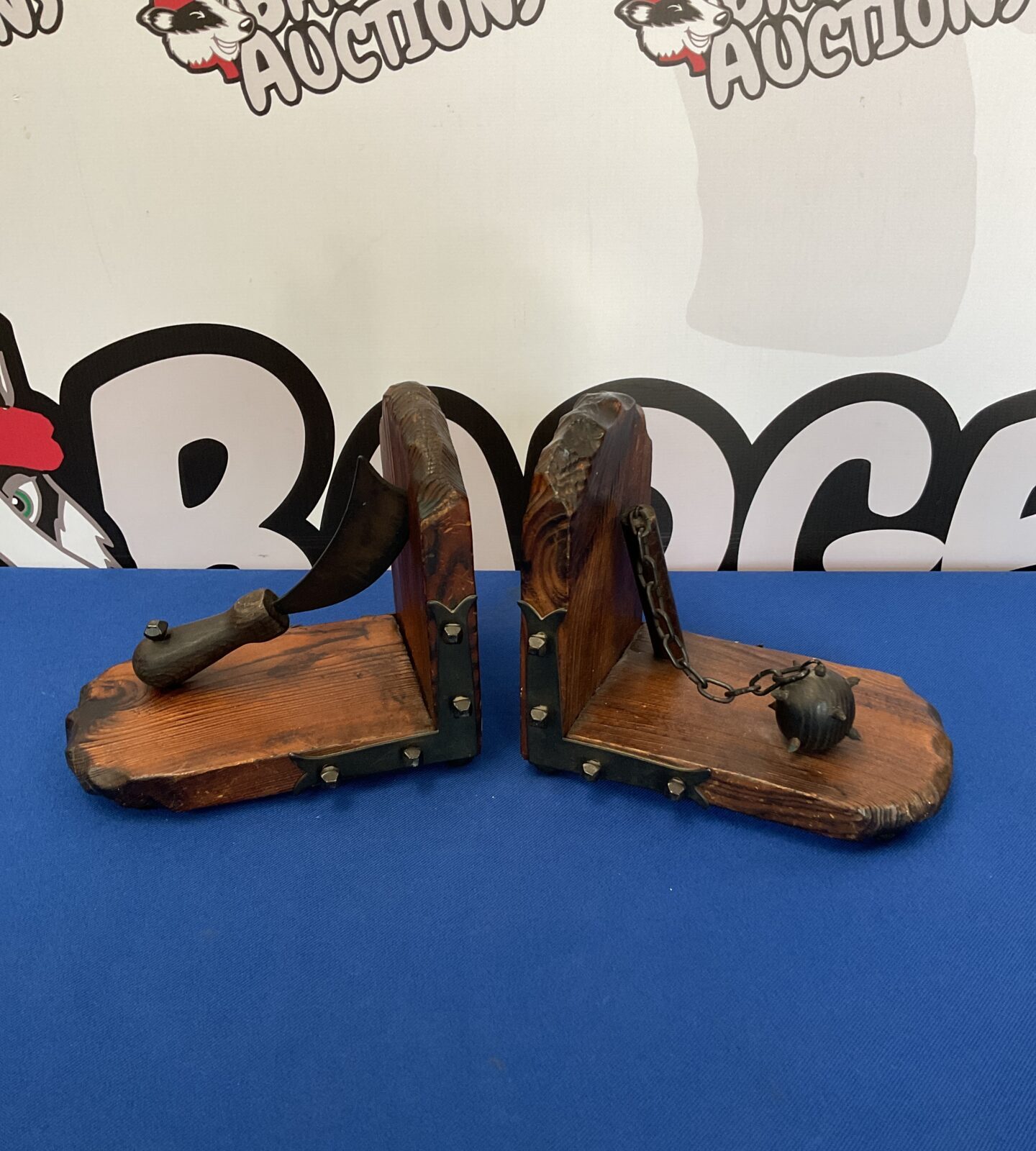 Wooden sword & mace bookends