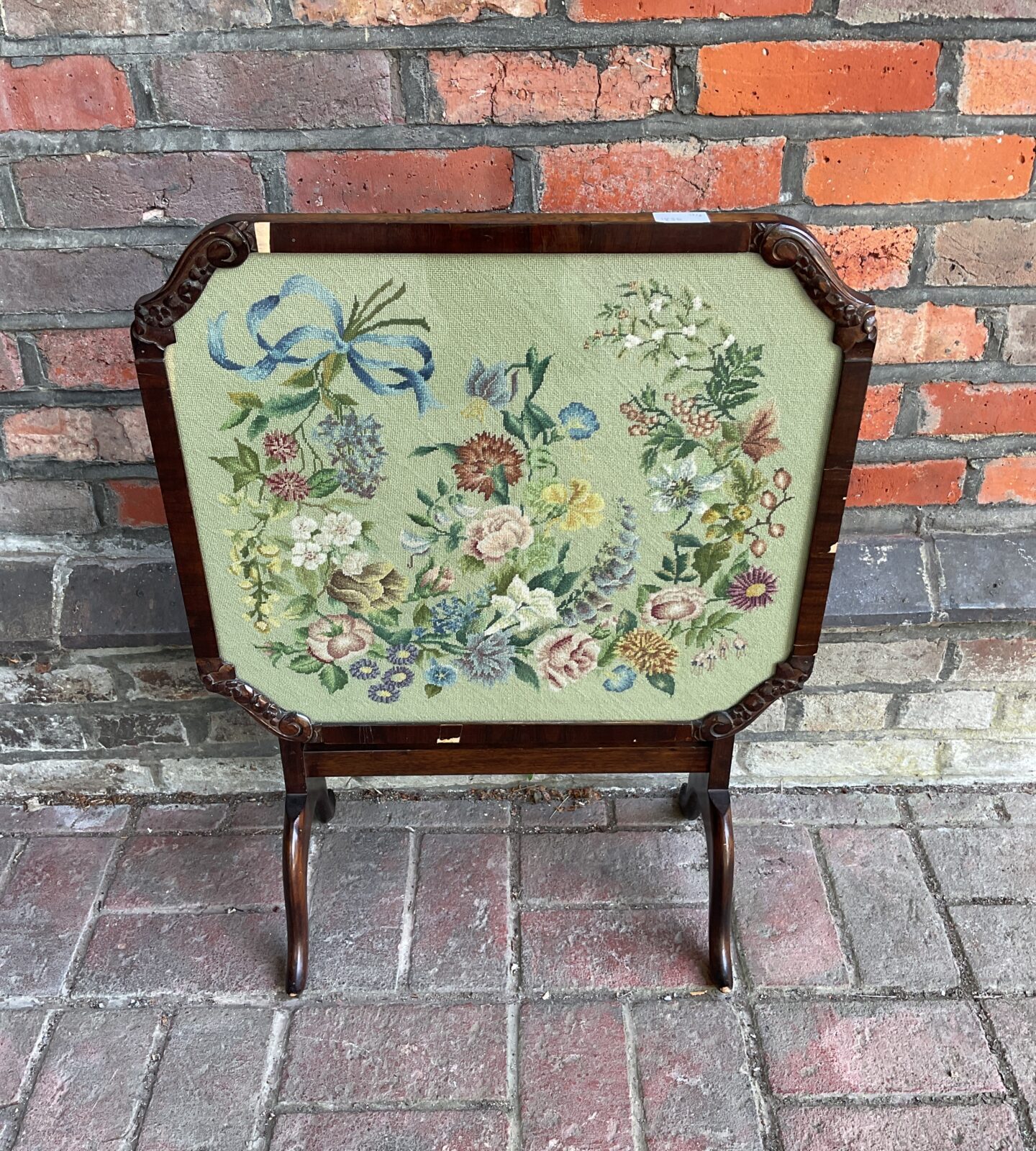 Vintage folding embroidered firescreen table