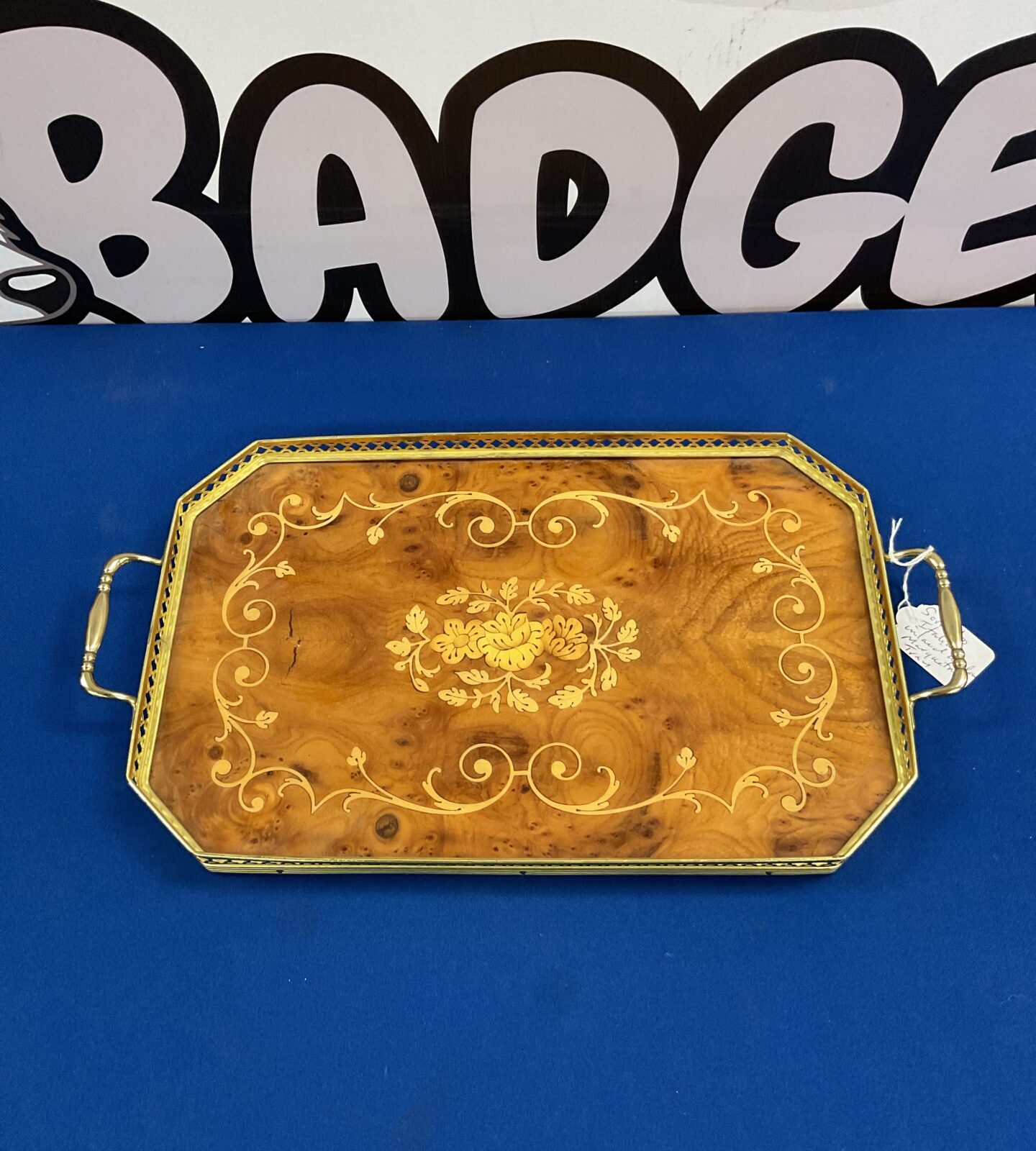 Sorrento Italian inlaid wood & brass marquetry tray