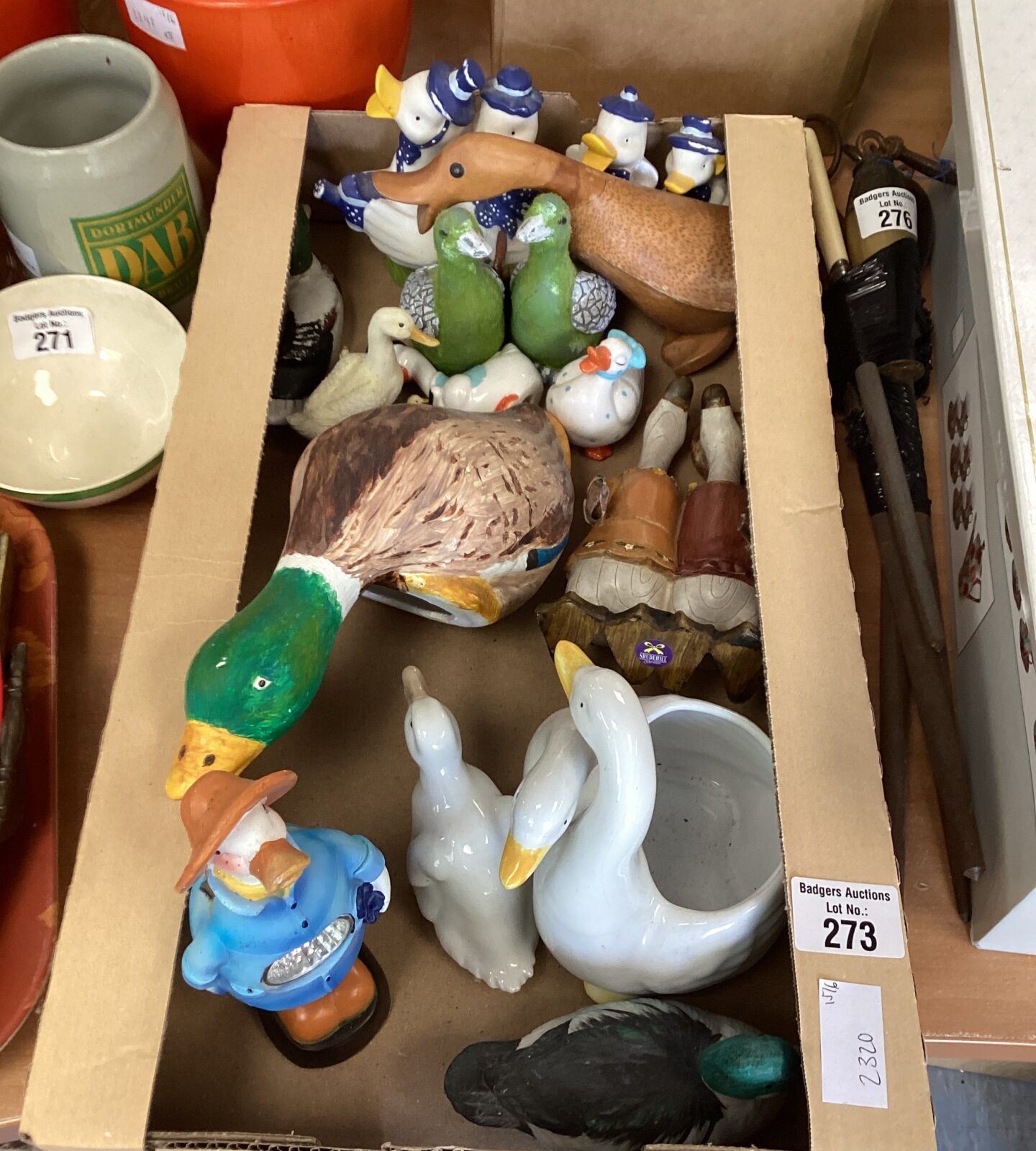 Tray of duck figurines