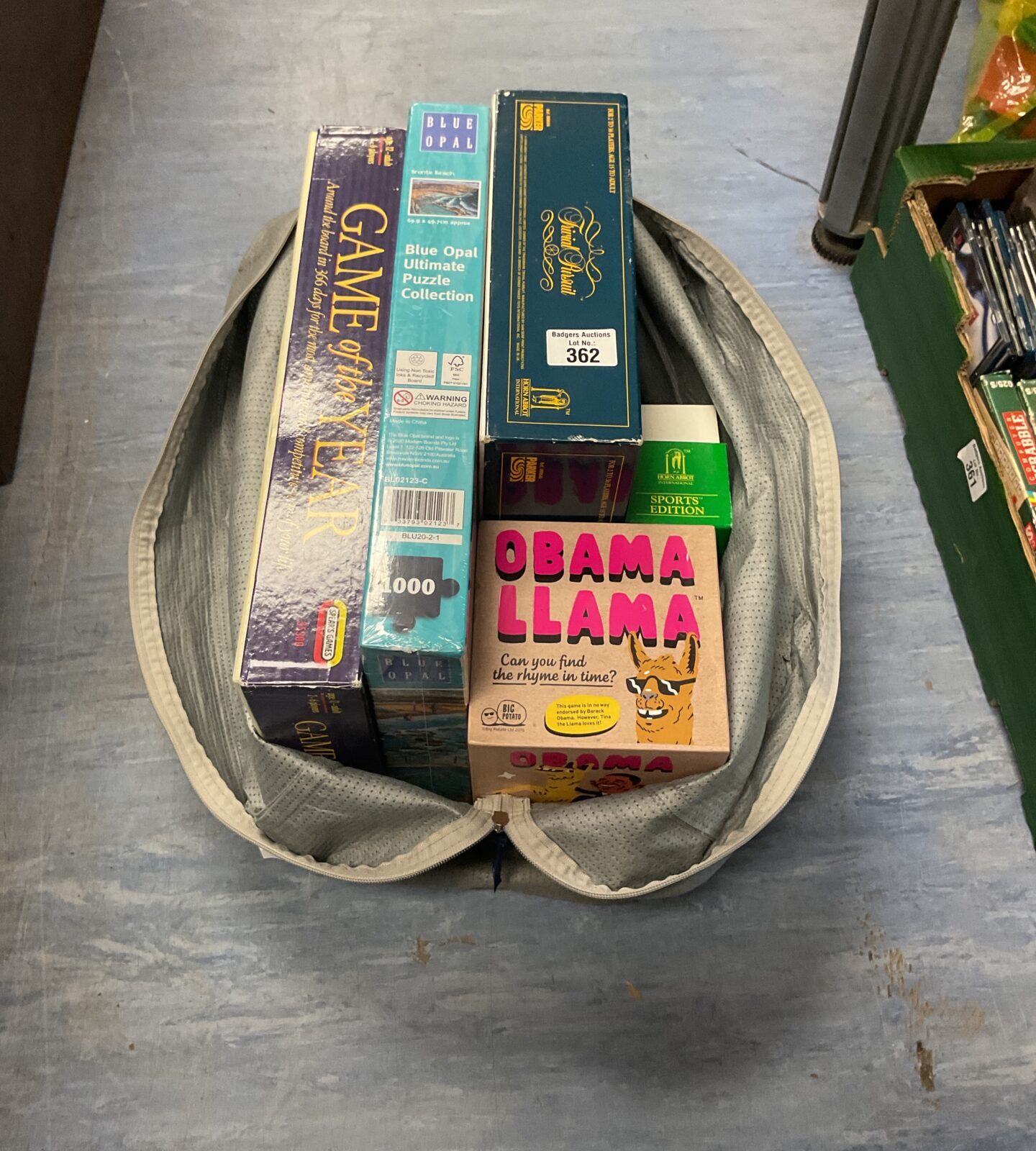 Bag of mixed board games inc trivial pursuit and obama llama