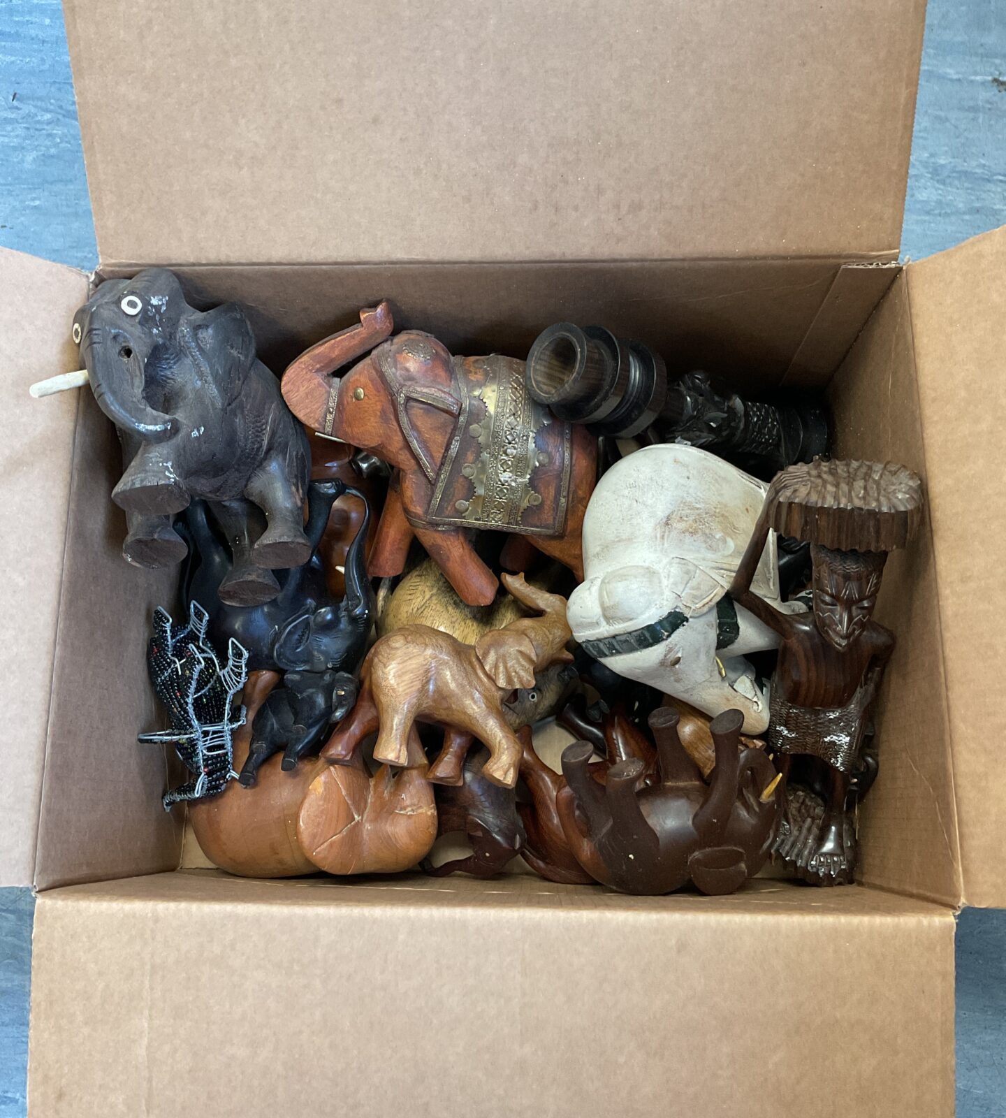Collection of wooden elephants
