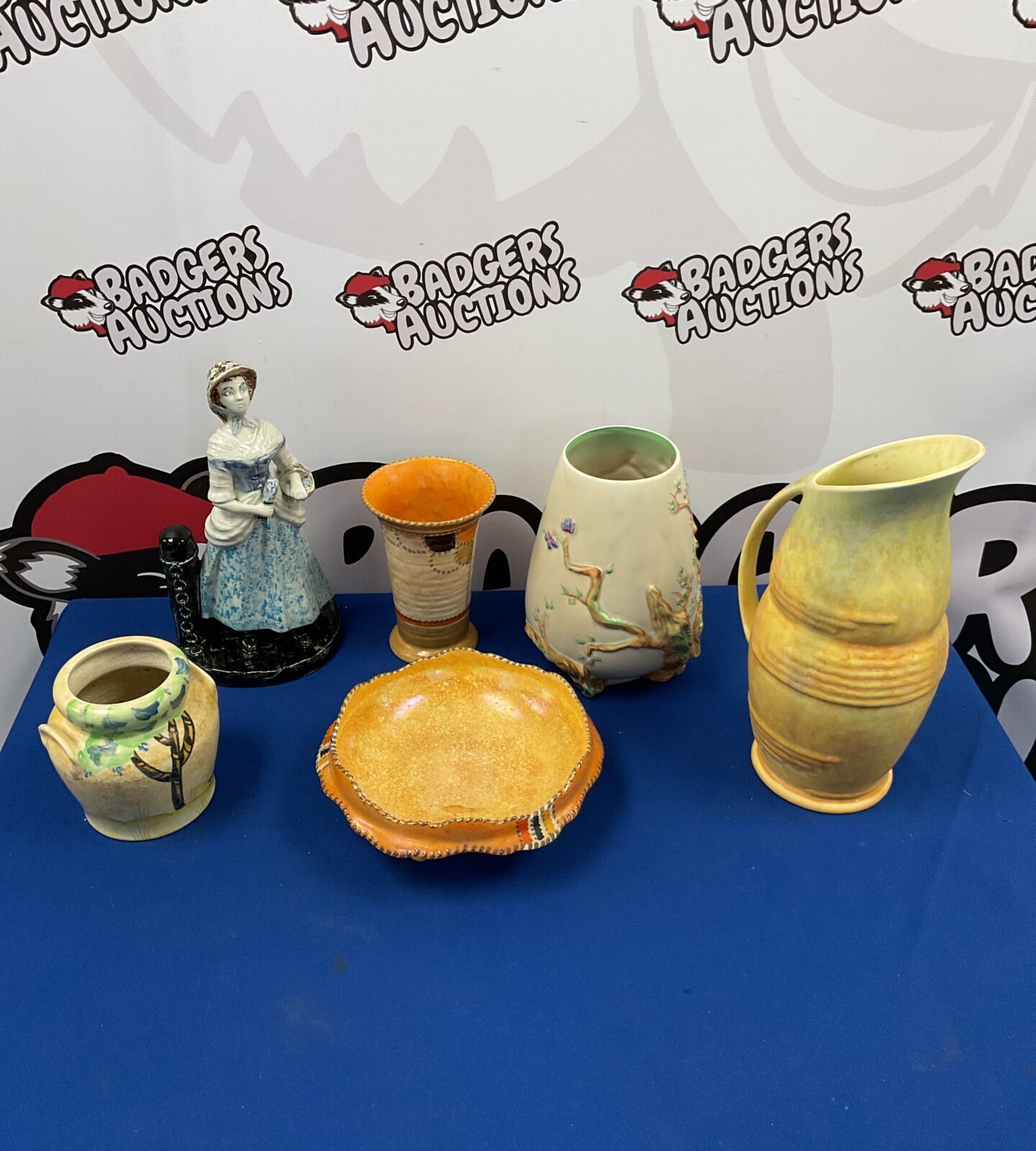 Box of jugs, bowls & vases including clarice cliff, beswick & crown ducal