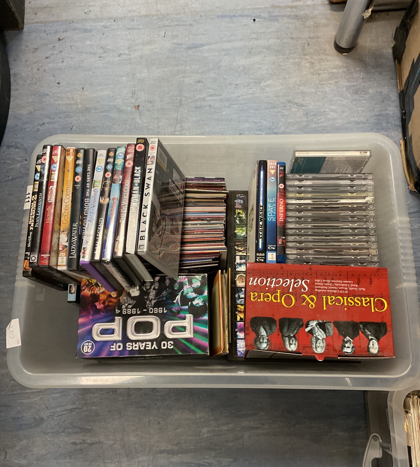 Box of dvds & music cds