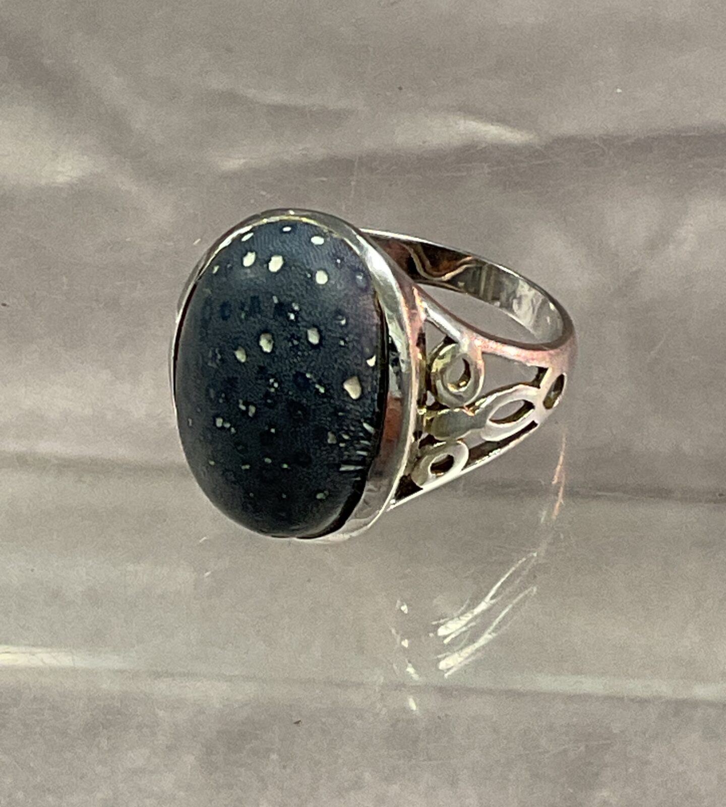925 Silver Blue Sponge Coral Ring Size P