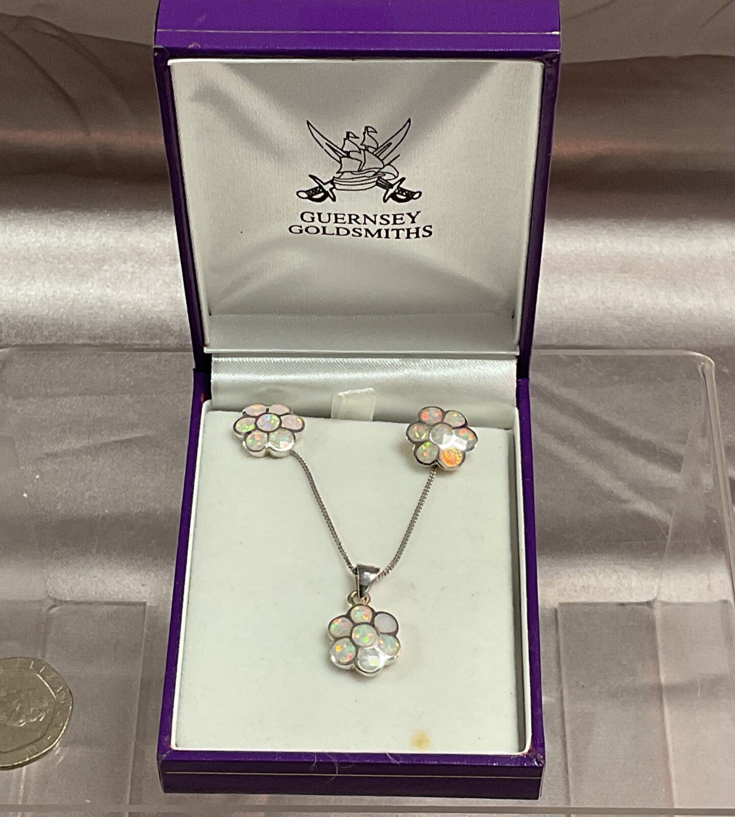 Silver and Opal necklace and earrings by Guernsey Goldsmiths