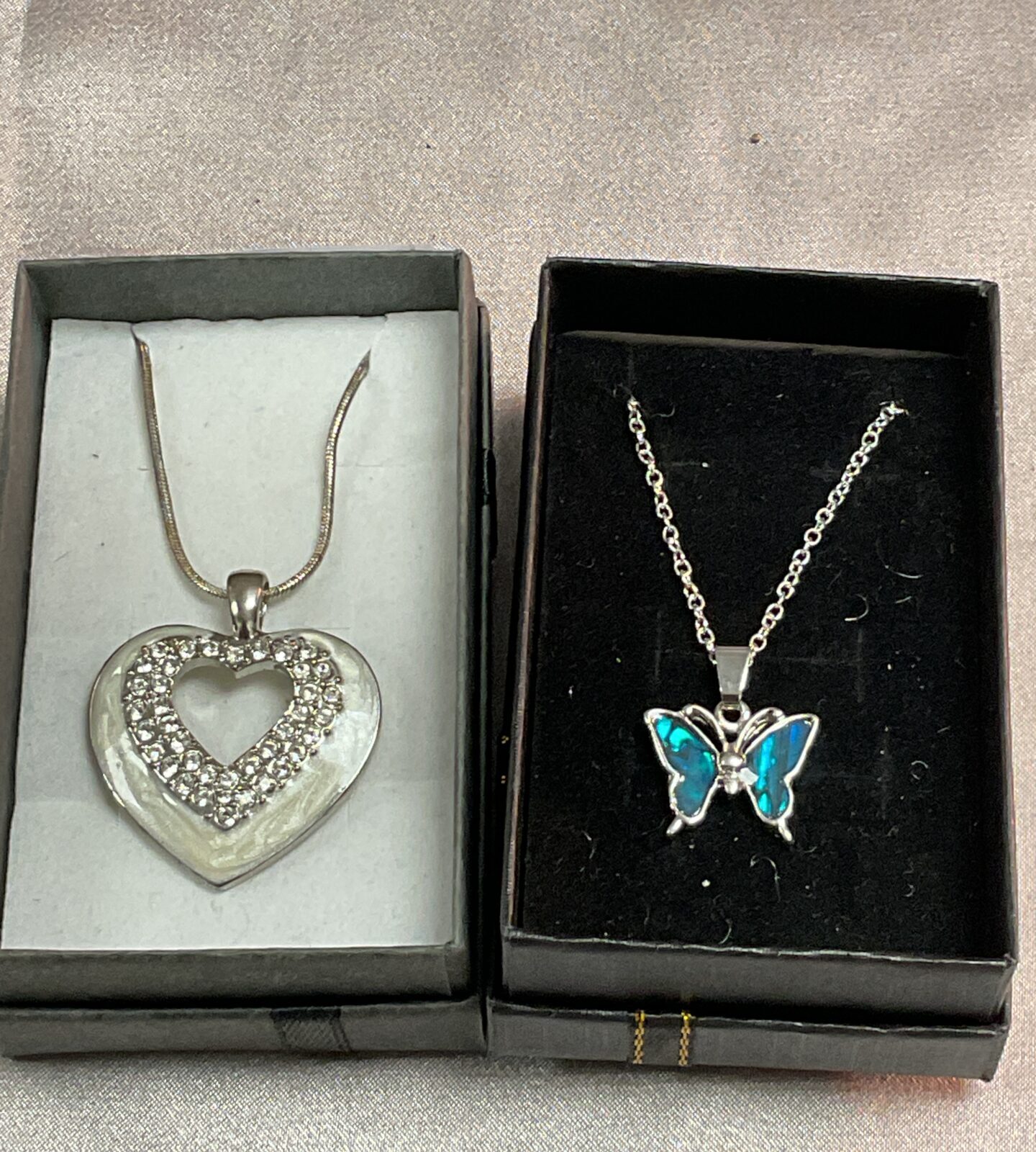 silver necklace with glass pendants