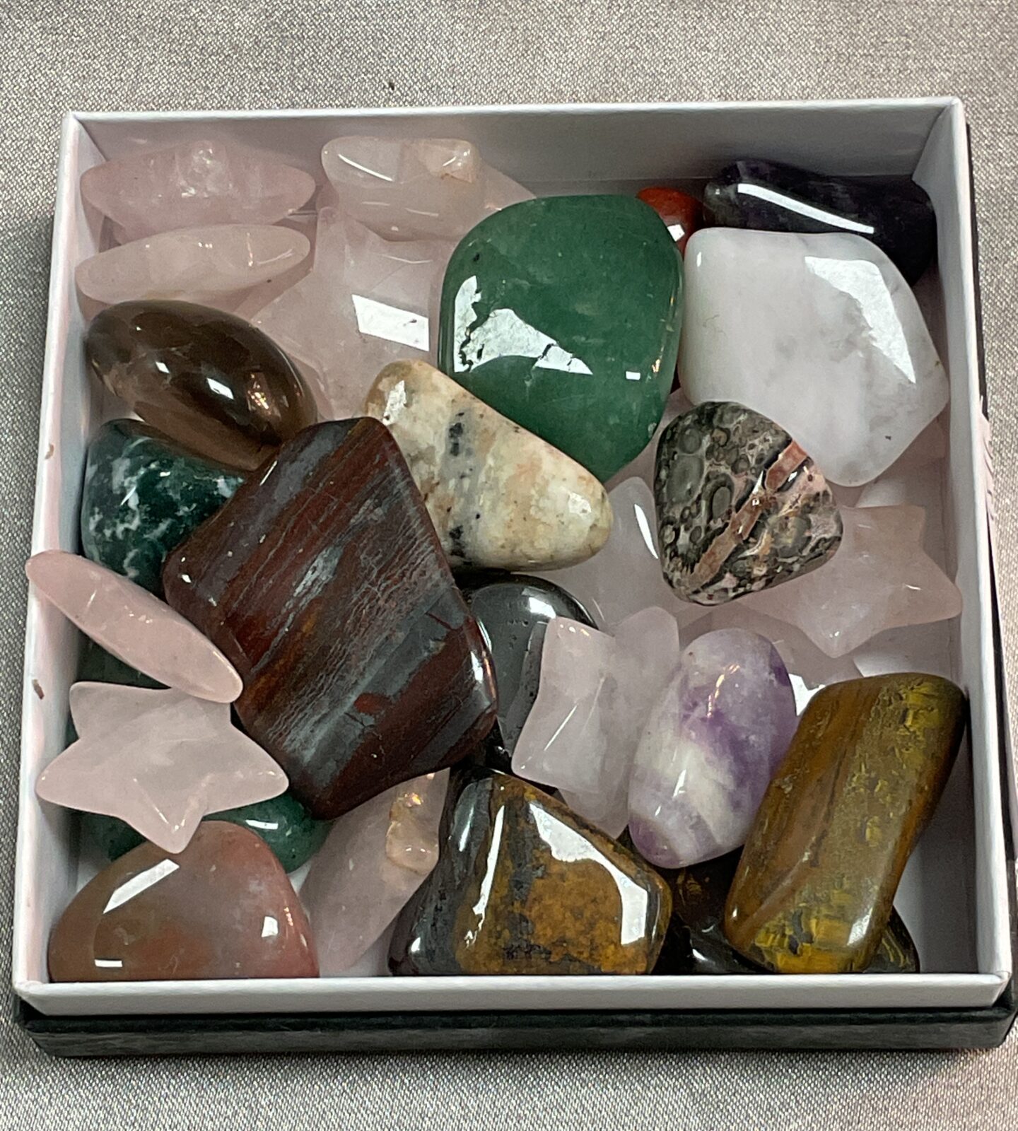 Tray of polished crystals