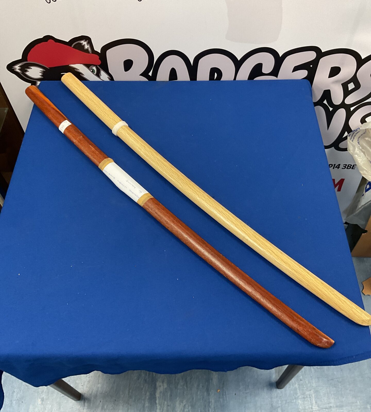 Two Japanese wooden practice samurai swords