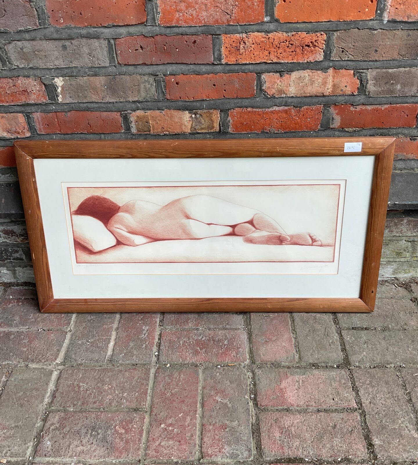 Artist signed woodblock print of a nude lady