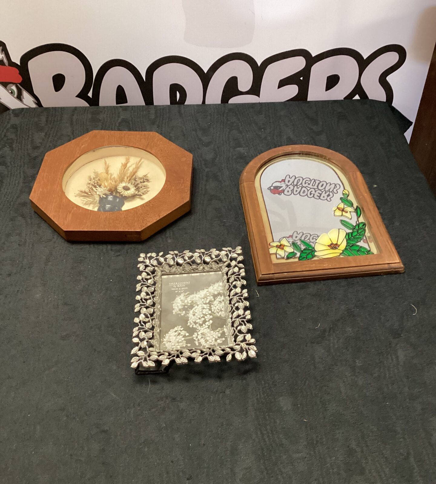 Diorama vase, hand painted mirror with small picture frame