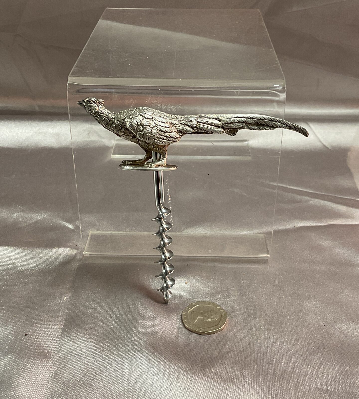 hallmarked silver pheasant handle corkscrew maker  jb&s