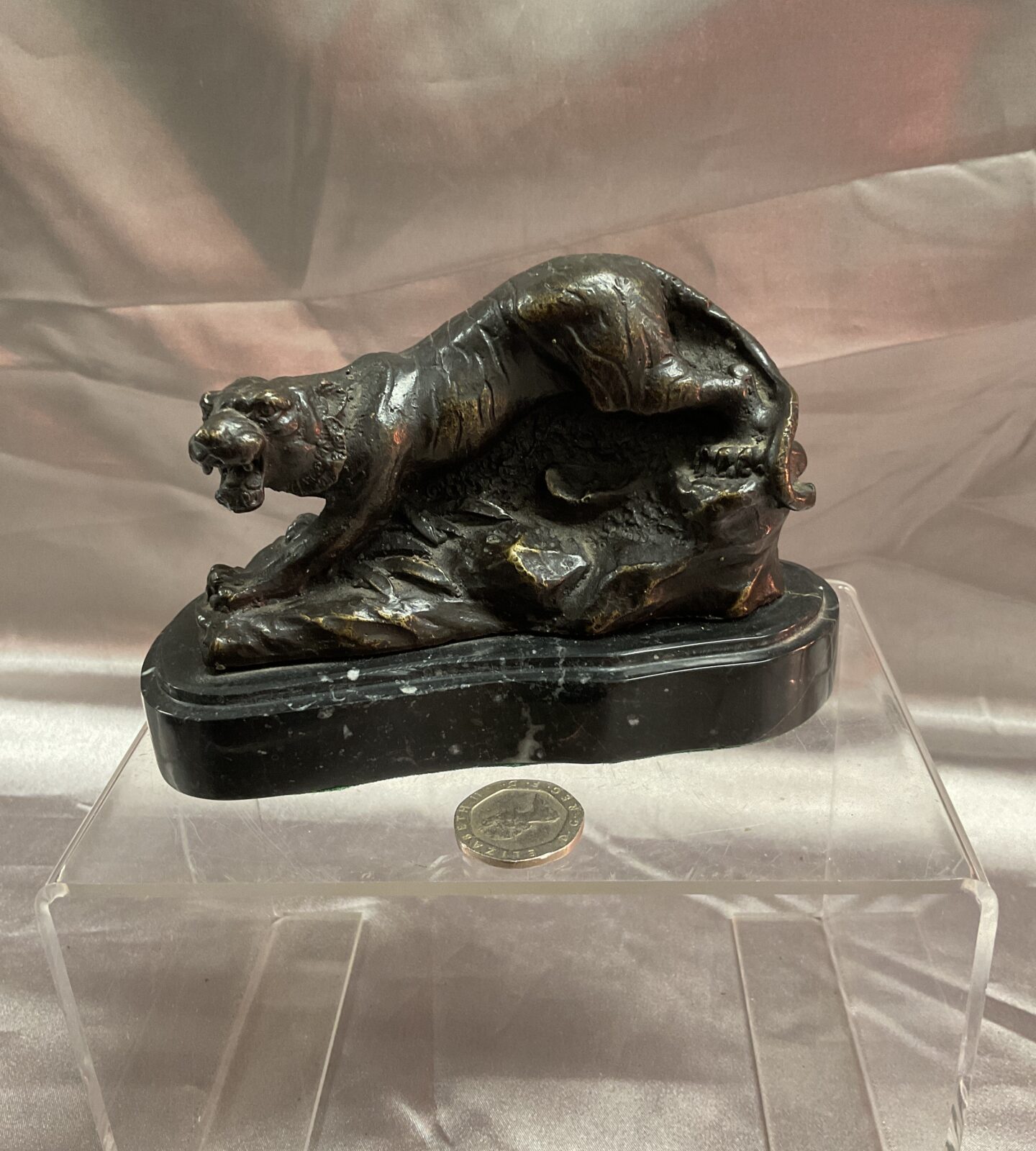 Bronze crouching tiger signed Barie