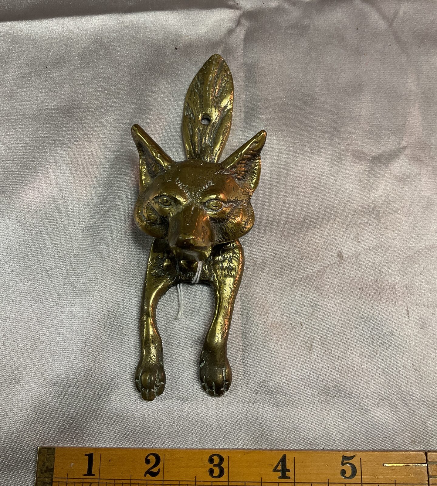 antique fox mask brass door knocker