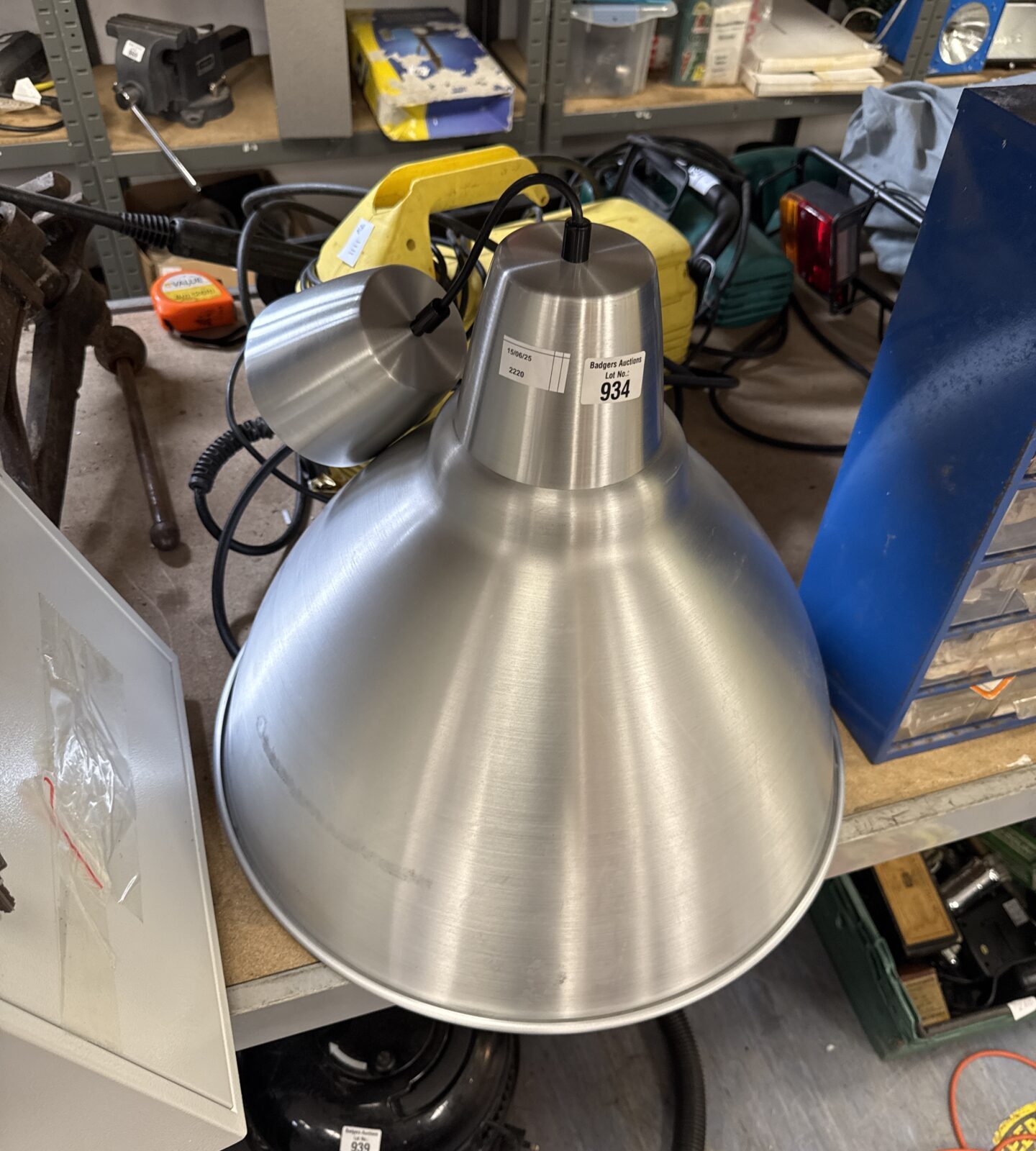 Large galvanised industrial ceiling lamp