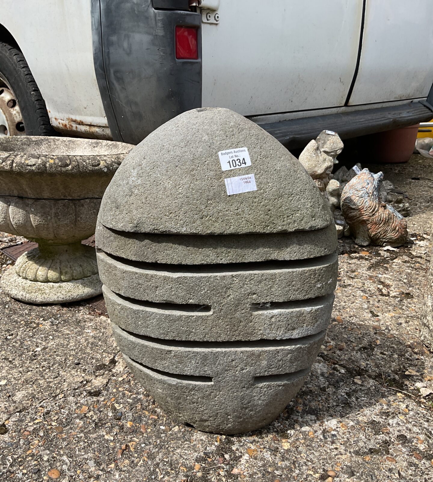 Large cut stone garden candle holder