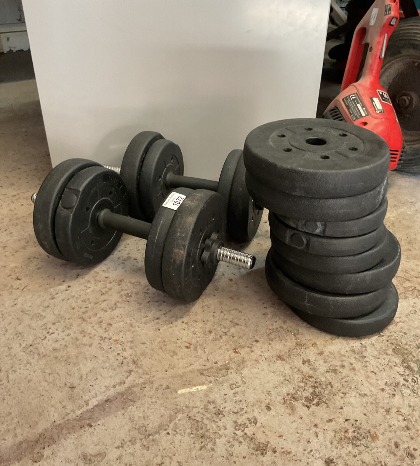 Two dumbbells with selection of weights