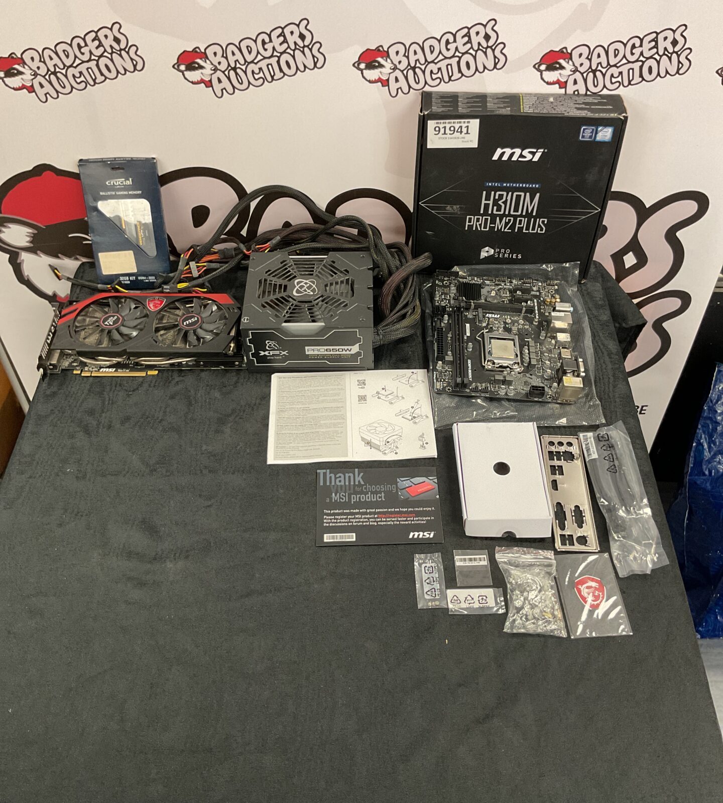 Selection of msi gaming pc items inc h3iom pro m2 plus and msi r9 280x